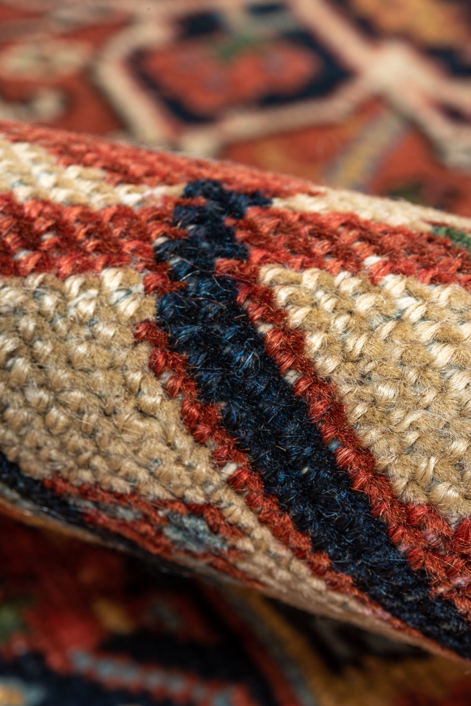 4' x 6' one-of-a-kind handmade vintage Heriz small size rug. Color palette: arapawa, black, blue, brown, dim gray, gray