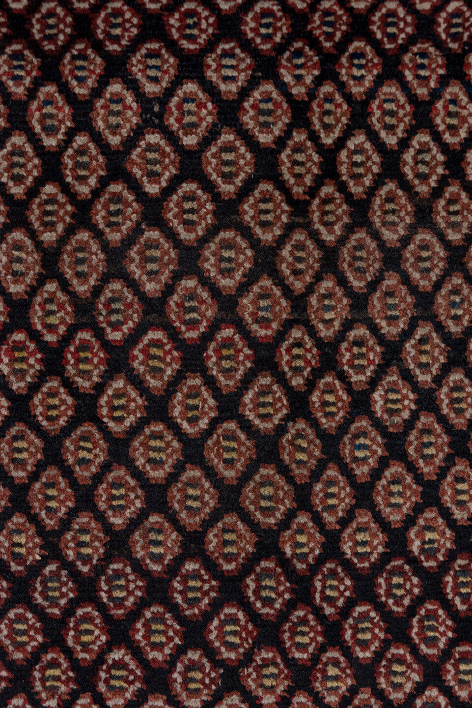 3' x 12' one-of-a-kind handmade antique Malayer runner rug. Color palette: navy, ivory, rust, burgundy, camel, indigo, gold