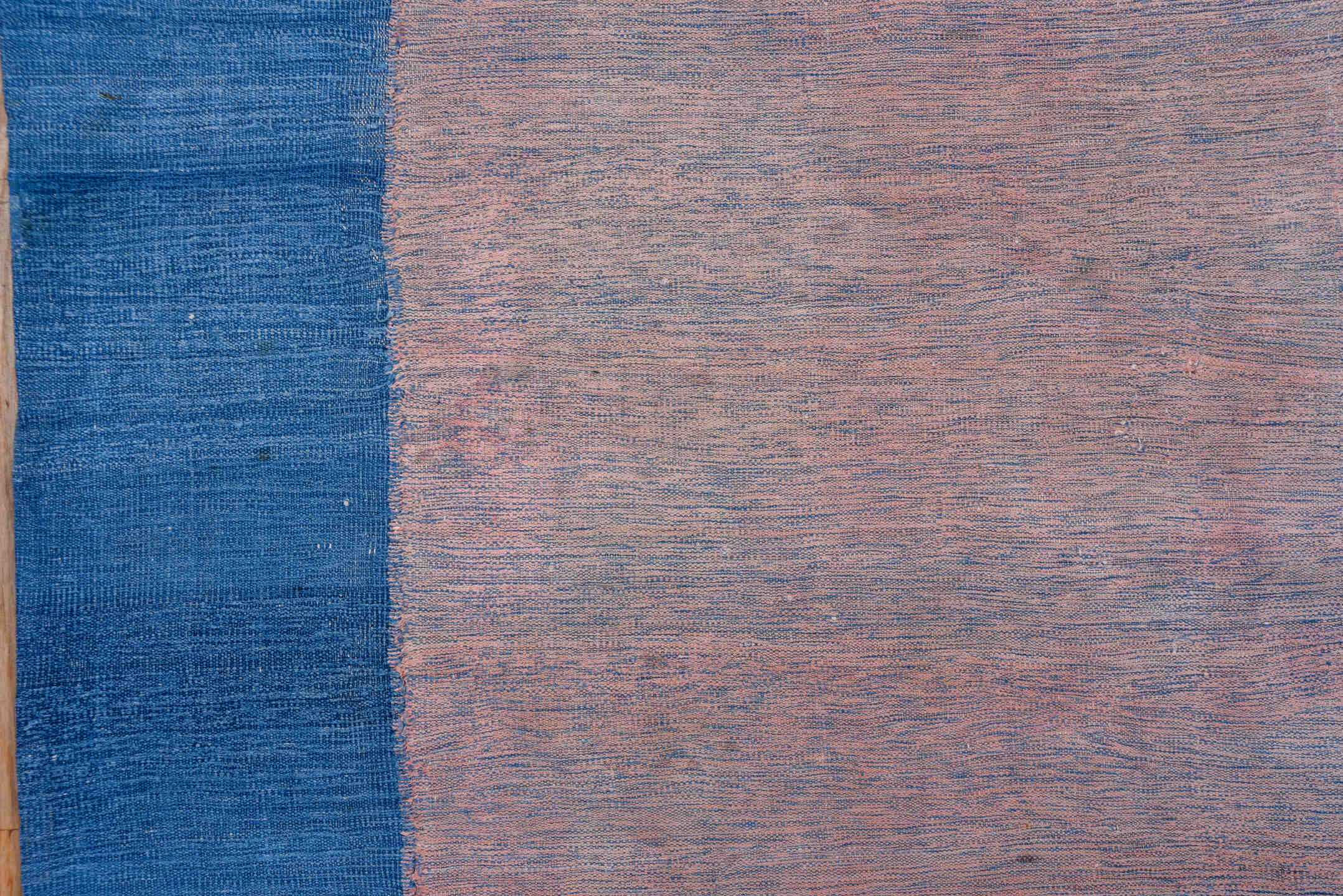 12' x 19' one-of-a-kind handmade vintage Dhurrie oversize rug. Color palette: blush, blue, powder blue, rose, pink