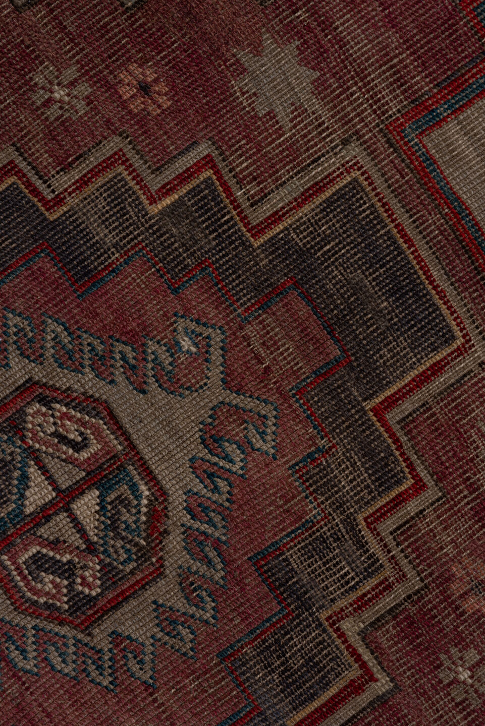 4' x 7' one-of-a-kind handmade antique Trans Caucasian rug. Color palette: rose, dusty rose, ivory, indigo, rust, taupe