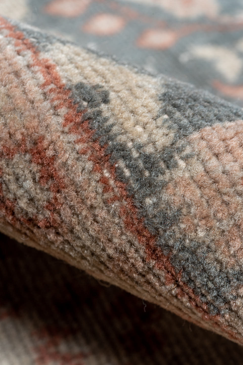 7' x 10' one-of-a-kind handmade vintage Oushak large size rug. Color palette: blue-gray, ivory, blush, taupe, rose, slate