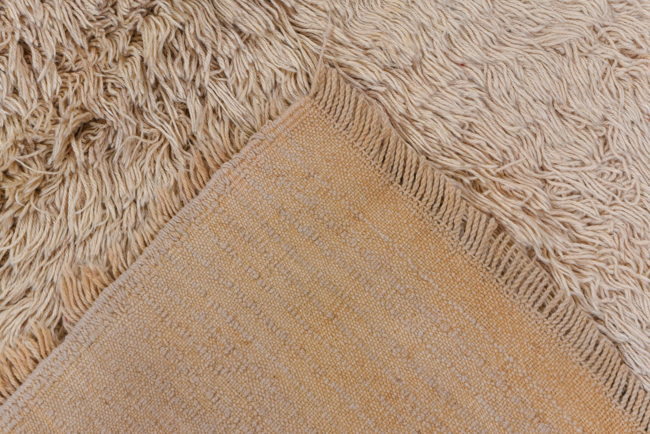 4' x 9' one-of-a-kind handmade vintage Tulu rug. Color palette: ivory, beige, taupe, cream, gray