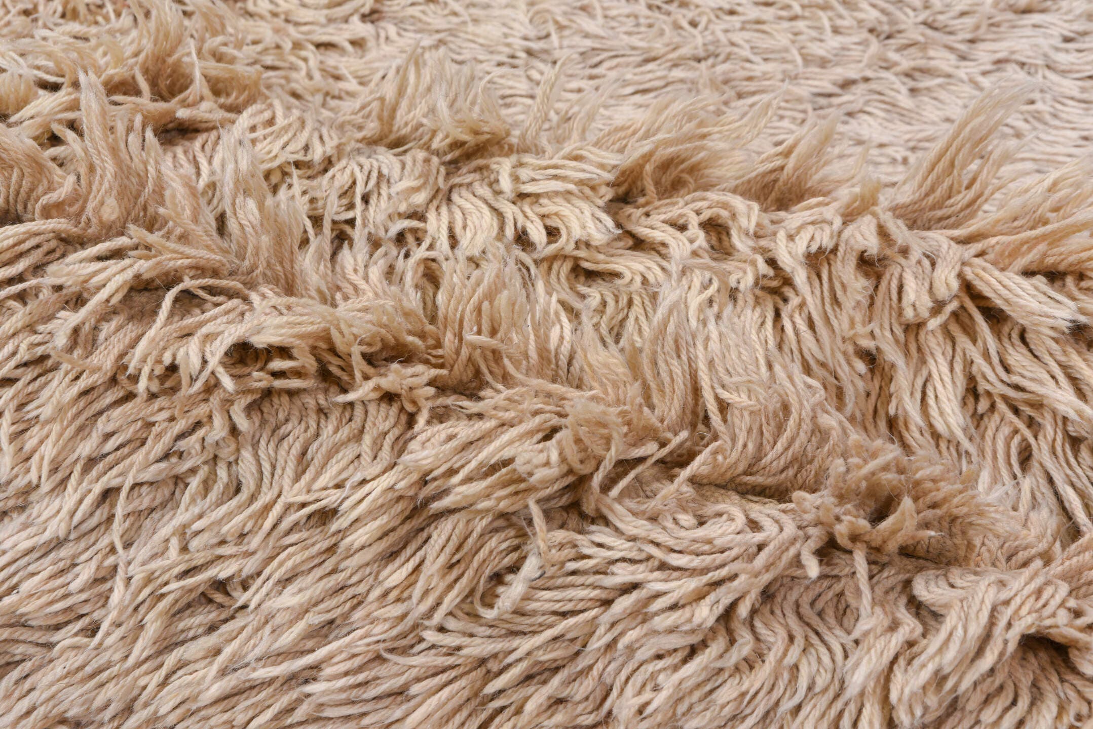 4' x 9' one-of-a-kind handmade vintage Tulu rug. Color palette: ivory, beige, taupe, cream, gray
