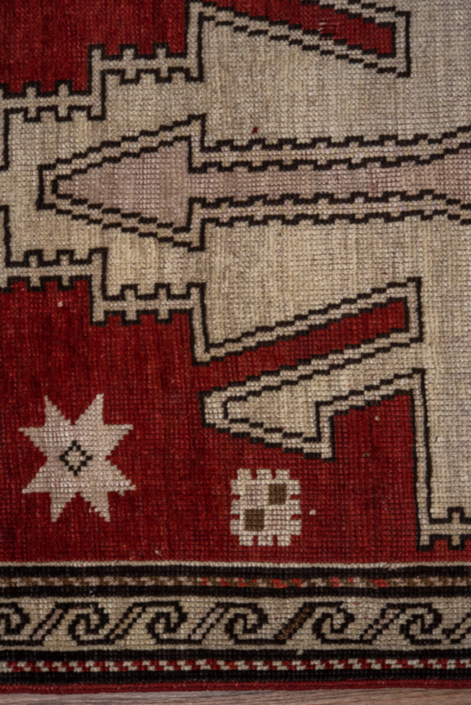 2' x 7' one-of-a-kind handmade vintage Trans Caucasian runner rug. Color palette: brown, off-white, pink, red, snow, white