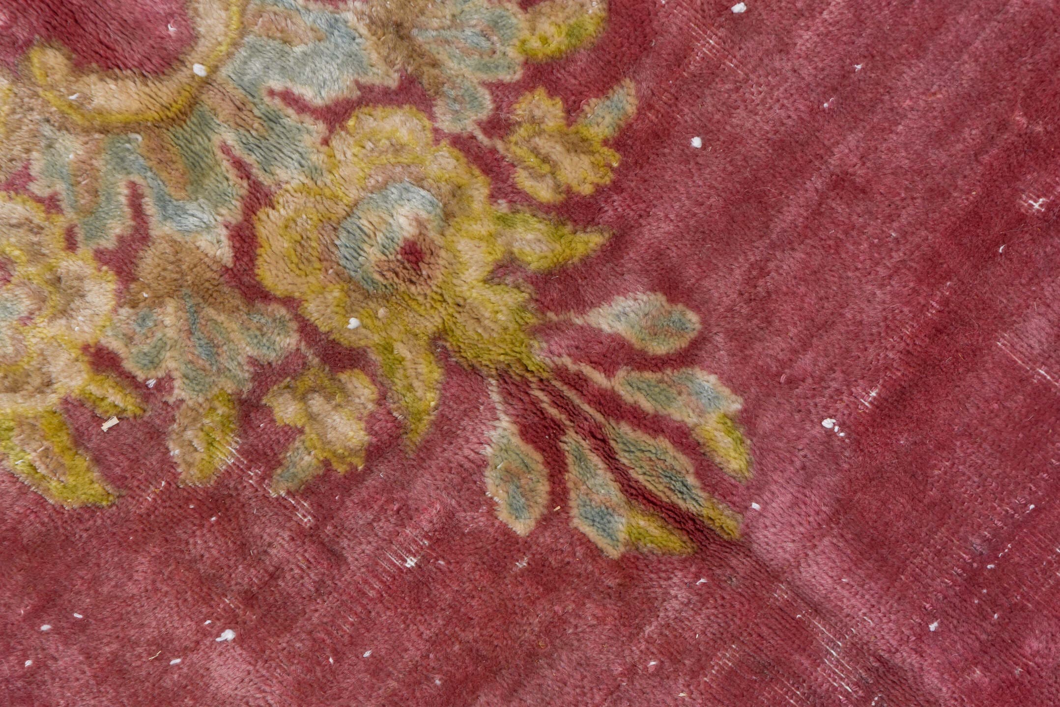 11' x 18' one-of-a-kind handmade vintage Kerman oversize rug. Color palette: rose, ivory, cream, gold, taupe, sage