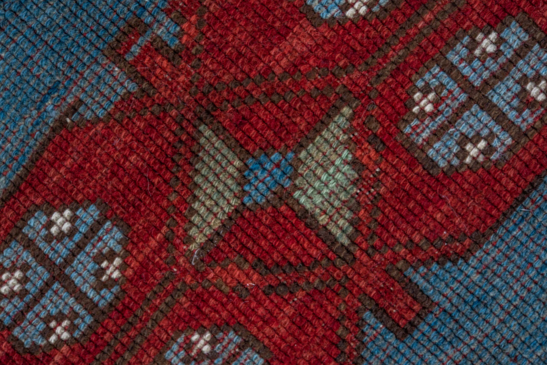 4' x 7' one-of-a-kind handmade antique Trans Caucasian rug. Color palette: red, powder_blue, ivory, taupe, rust, slate