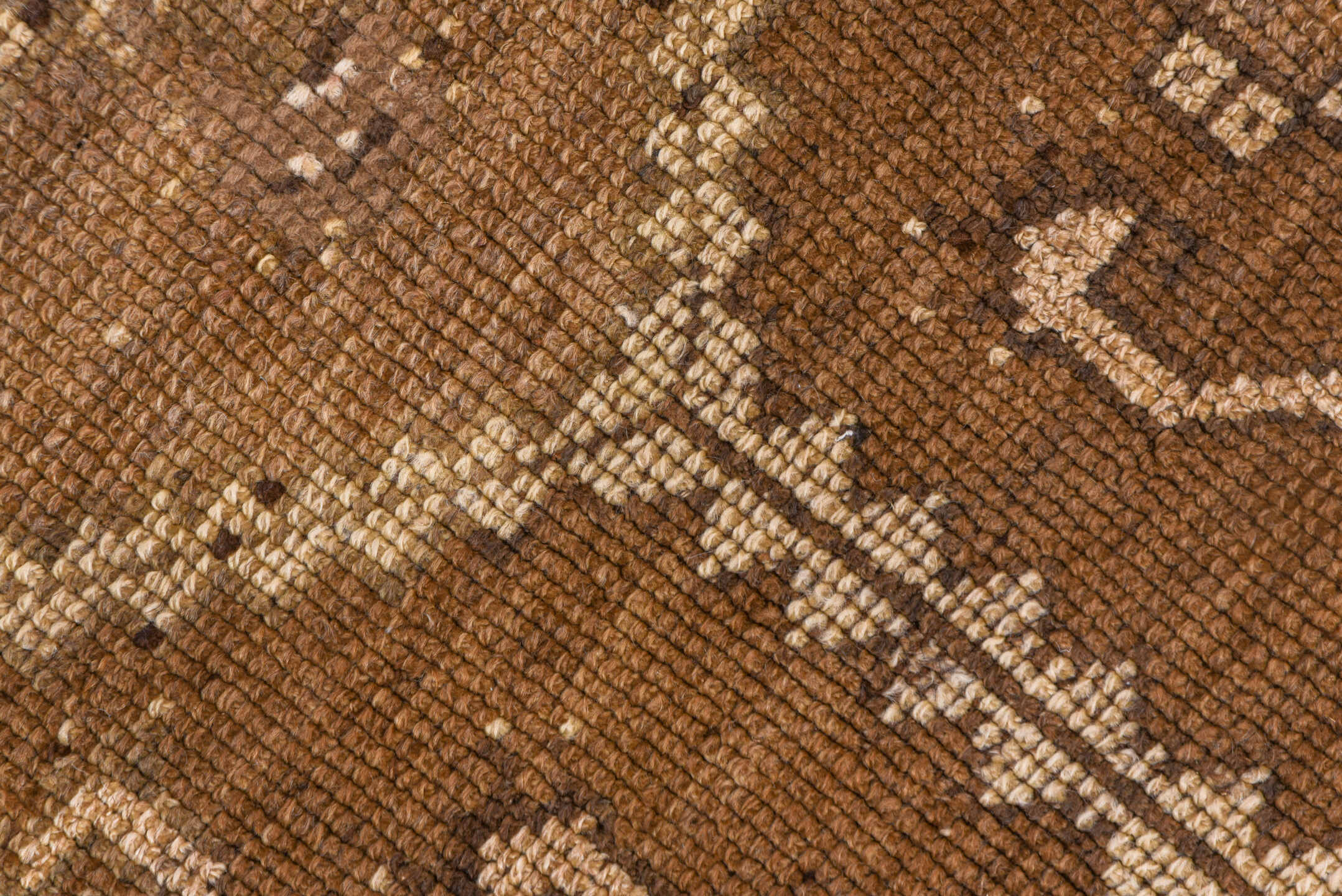 4' x 12' one-of-a-kind handmade vintage Kars runner rug. Color palette: brown, taupe, camel, ivory, beige, gray