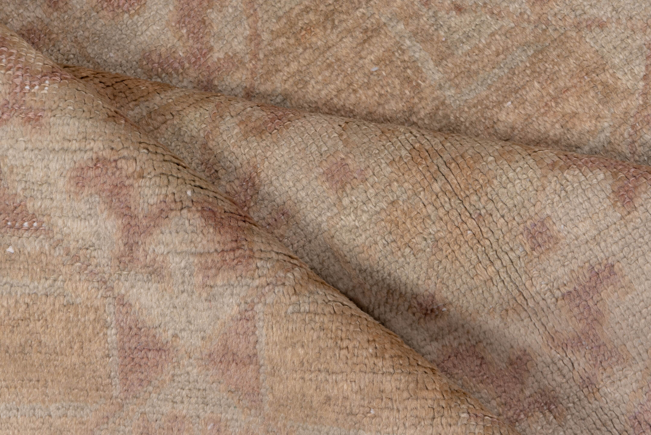 4' x 8' one-of-a-kind handmade vintage Oushak rug. Color palette: brown, gray, light gray, off-white, pink, snow, white