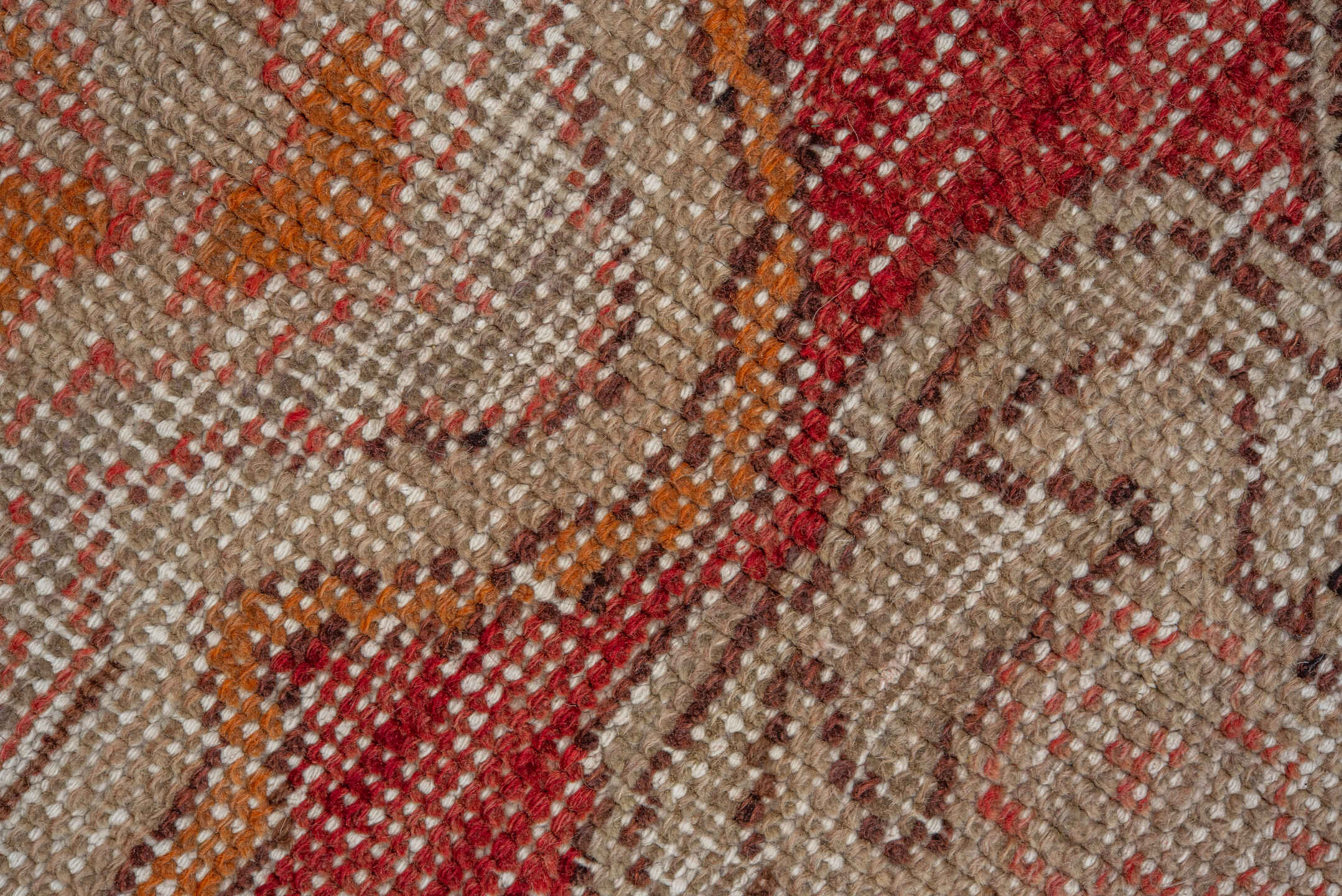 9' x 14' one-of-a-kind handmade vintage Oushak large size rug. Color palette: red, ivory, slate, gold, rust, peach, taupe