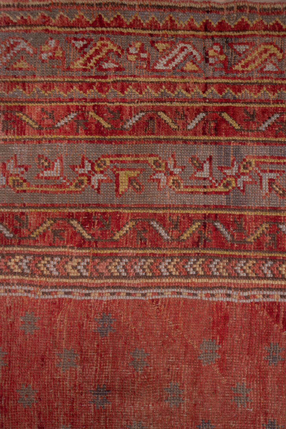 13' x 15' one-of-a-kind handmade vintage Oushak oversize rug. Color palette: terra cotta, rust, taupe, rose, burgundy, gold