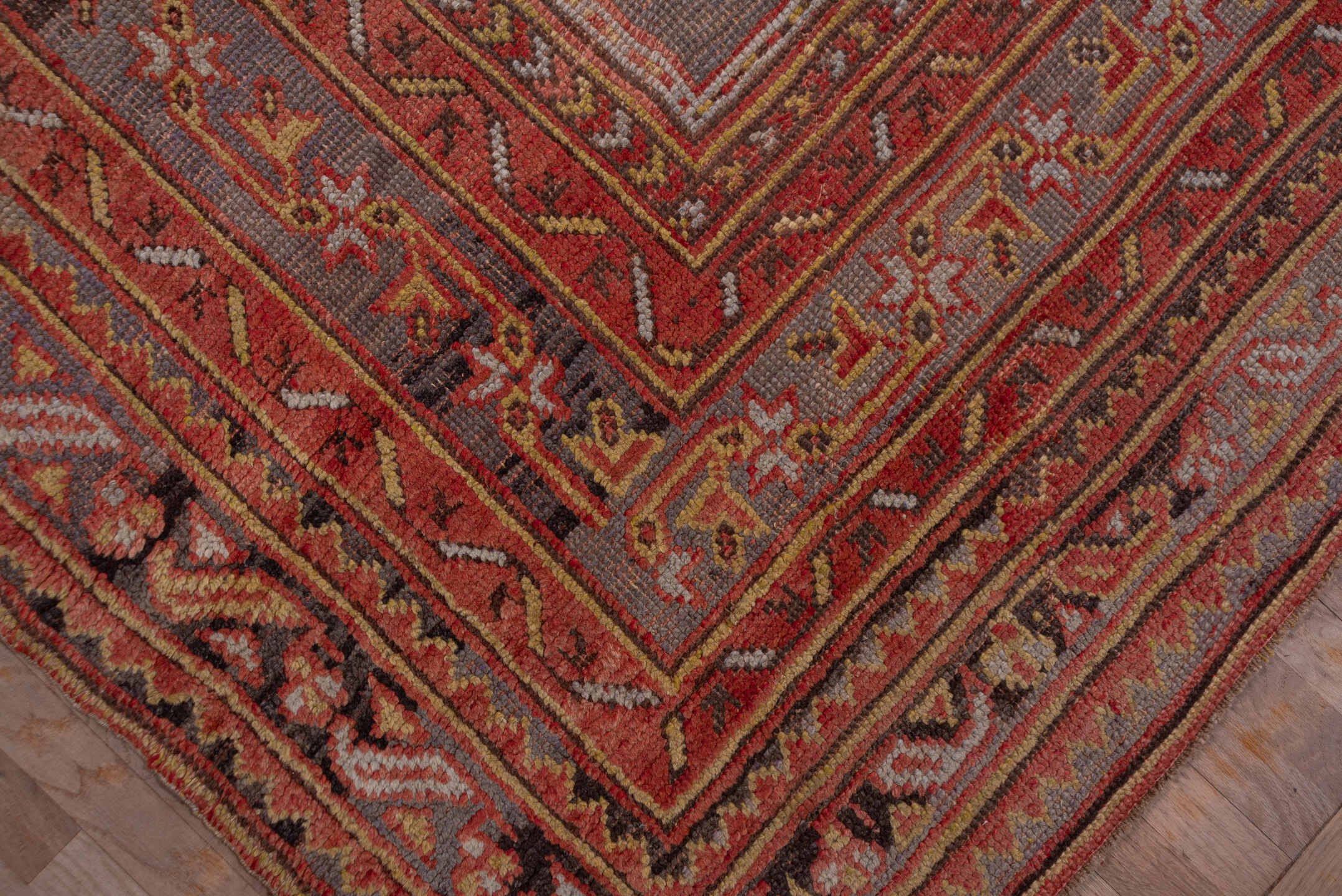 13' x 15' one-of-a-kind handmade vintage Oushak oversize rug. Color palette: terra cotta, rust, taupe, rose, burgundy, gold
