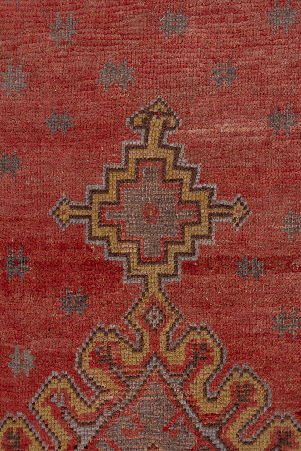 13' x 15' one-of-a-kind handmade vintage Oushak oversize rug. Color palette: terra cotta, rust, taupe, rose, burgundy, gold