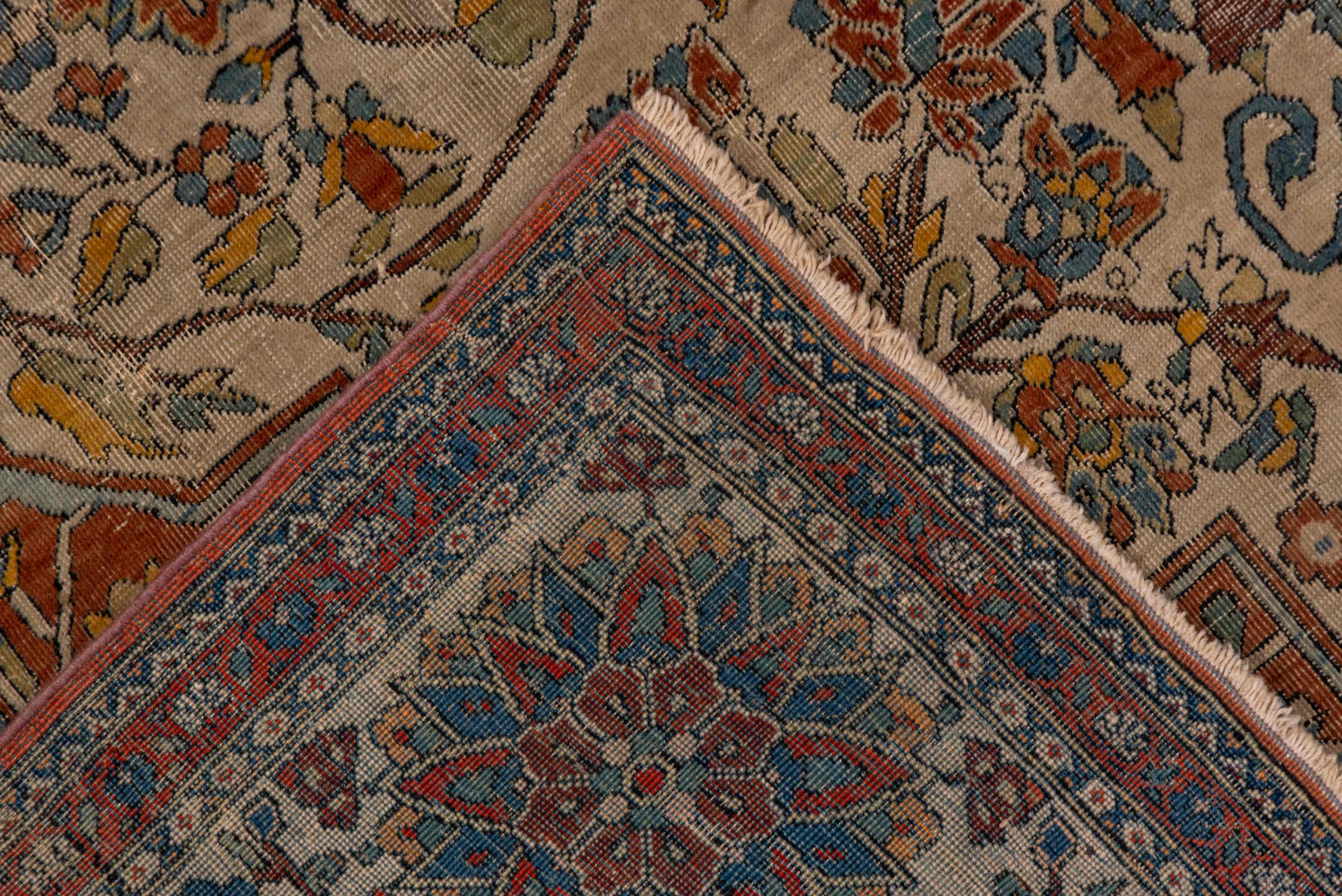 4' x 7' one-of-a-kind handmade vintage Mohtasham Kashan rug. Color palette: black, brown, charcoal, gray, pink