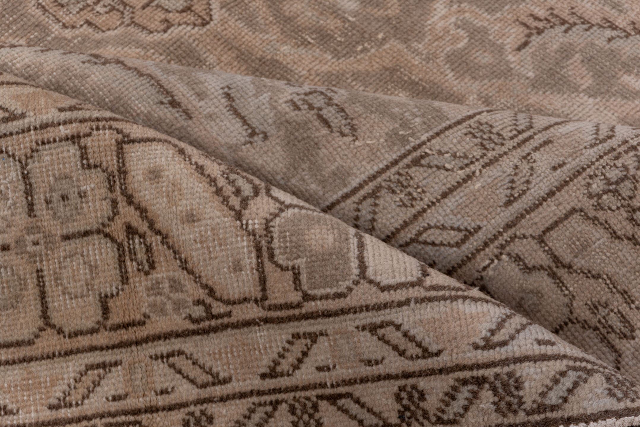 6' x 9' one-of-a-kind handmade vintage Oushak medium size rug. Color palette: taupe, beige, ivory, camel, brown, gray