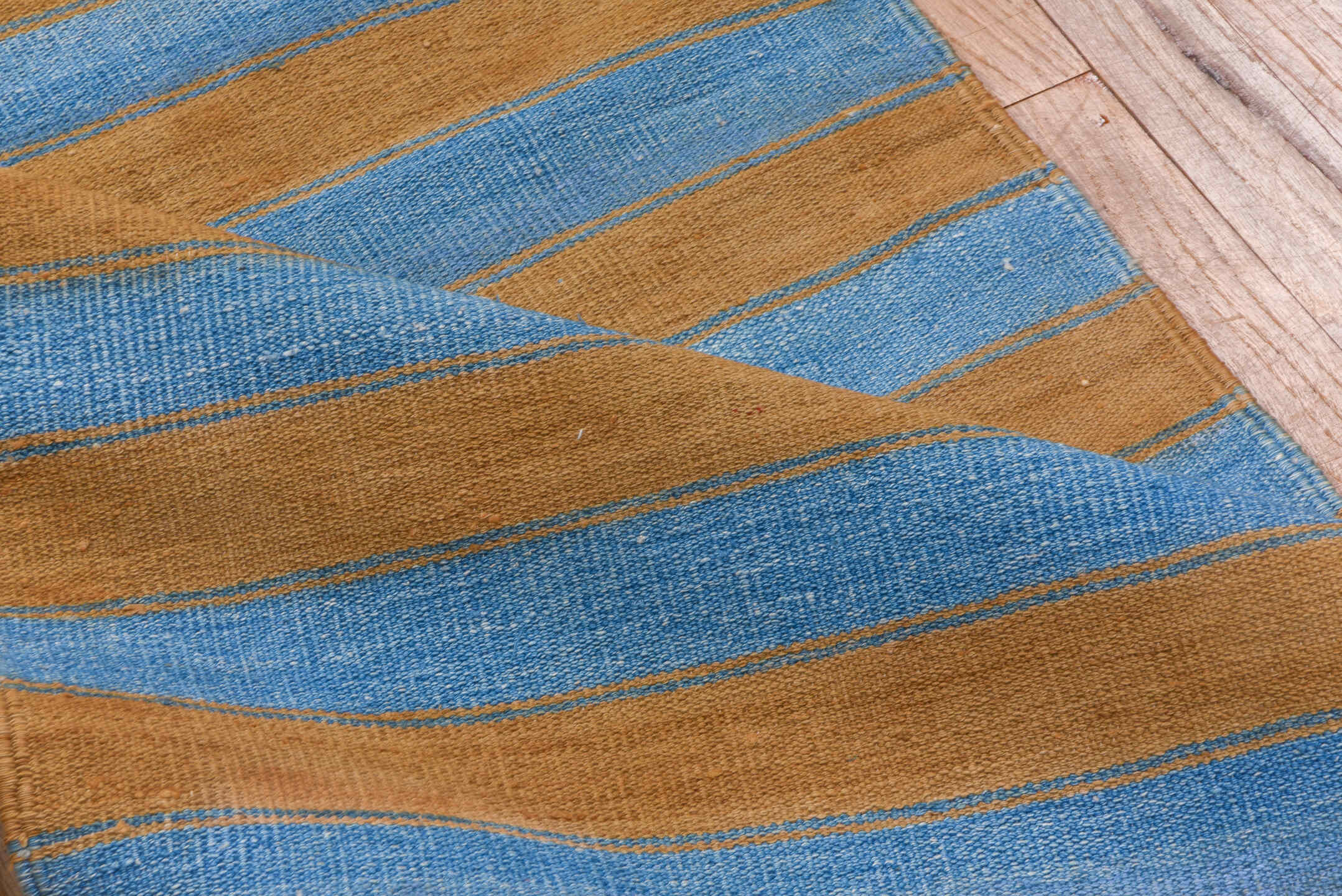 2' x 24' one-of-a-kind handmade vintage Dhurrie runner rug. Color palette: sky blue, camel, ivory, light blue, beige