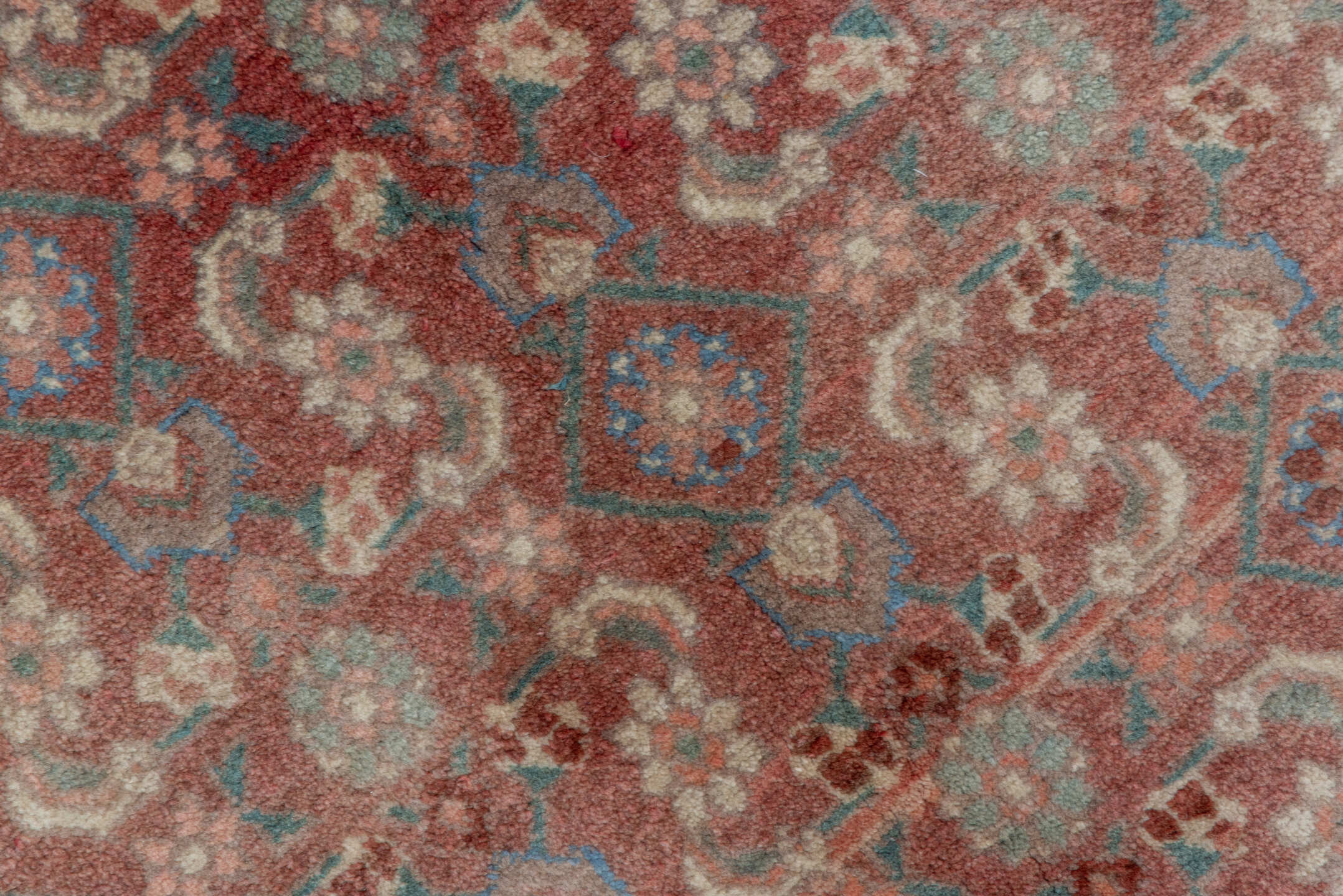 6' x 9' one-of-a-kind handmade vintage Bidjar medium size rug. Color palette: blue, brown, dim gray, gray, pink, red