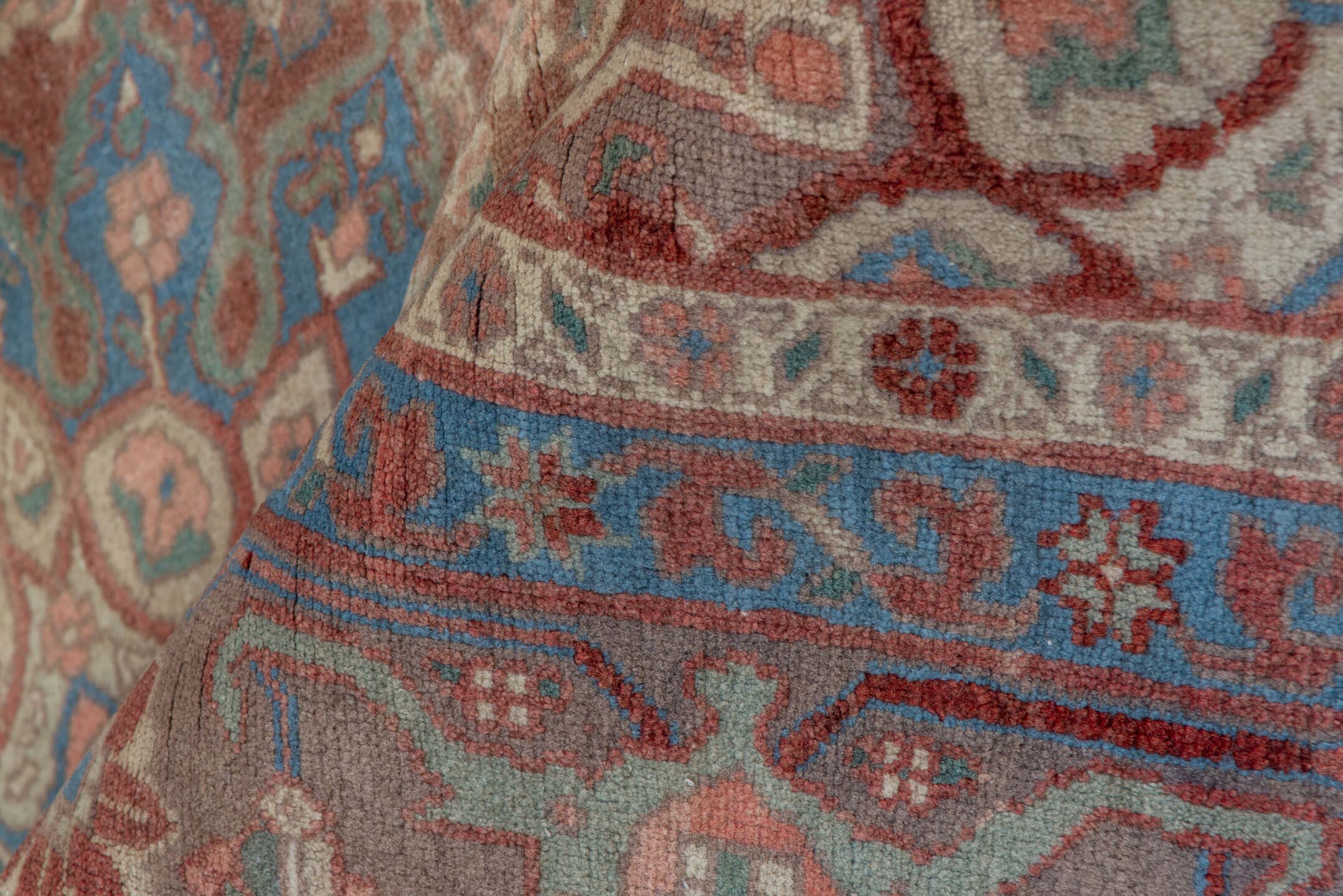 6' x 9' one-of-a-kind handmade vintage Bidjar medium size rug. Color palette: rust, taupe, slate blue, camel, ivory, brown