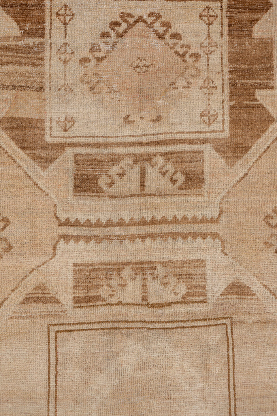3' x 11' one-of-a-kind handmade vintage Oushak runner rug. Color palette: beige, camel, taupe, sand, brown, ivory, gray
