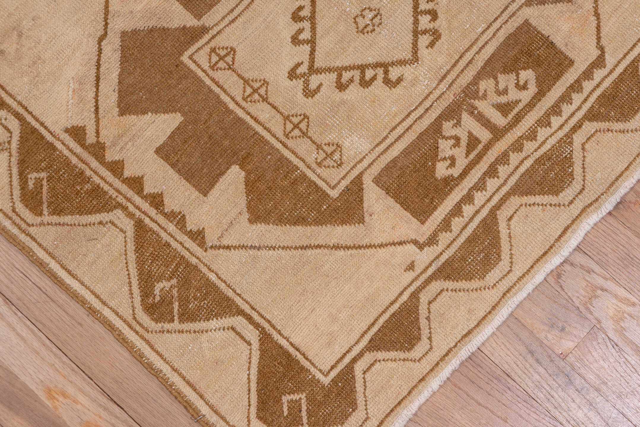3' x 11' one-of-a-kind handmade vintage Oushak runner rug. Color palette: beige, camel, taupe, sand, brown, ivory, gray