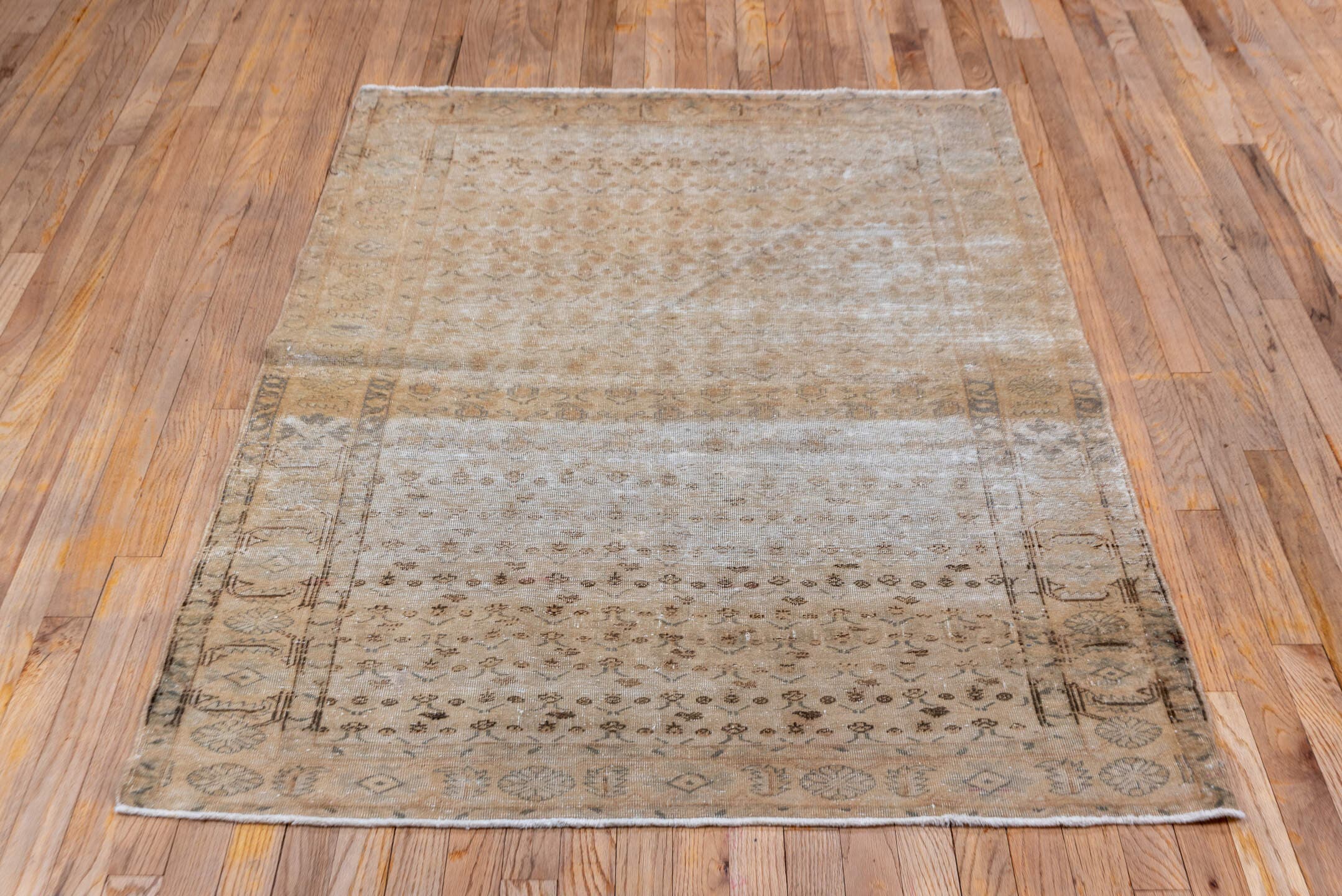 3' x 5' one-of-a-kind handmade vintage Sivas small size rug. Color palette: ivory, taupe, beige, sand, camel, light brown