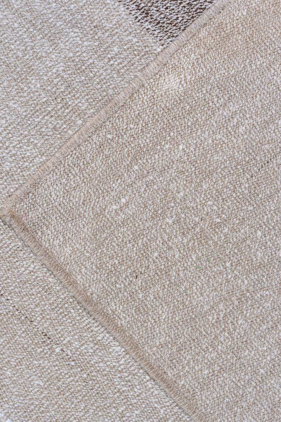 11' x 12' one-of-a-kind handmade antique Flatweave oversize rug. Color palette: ivory, beige, taupe, light brown, cream