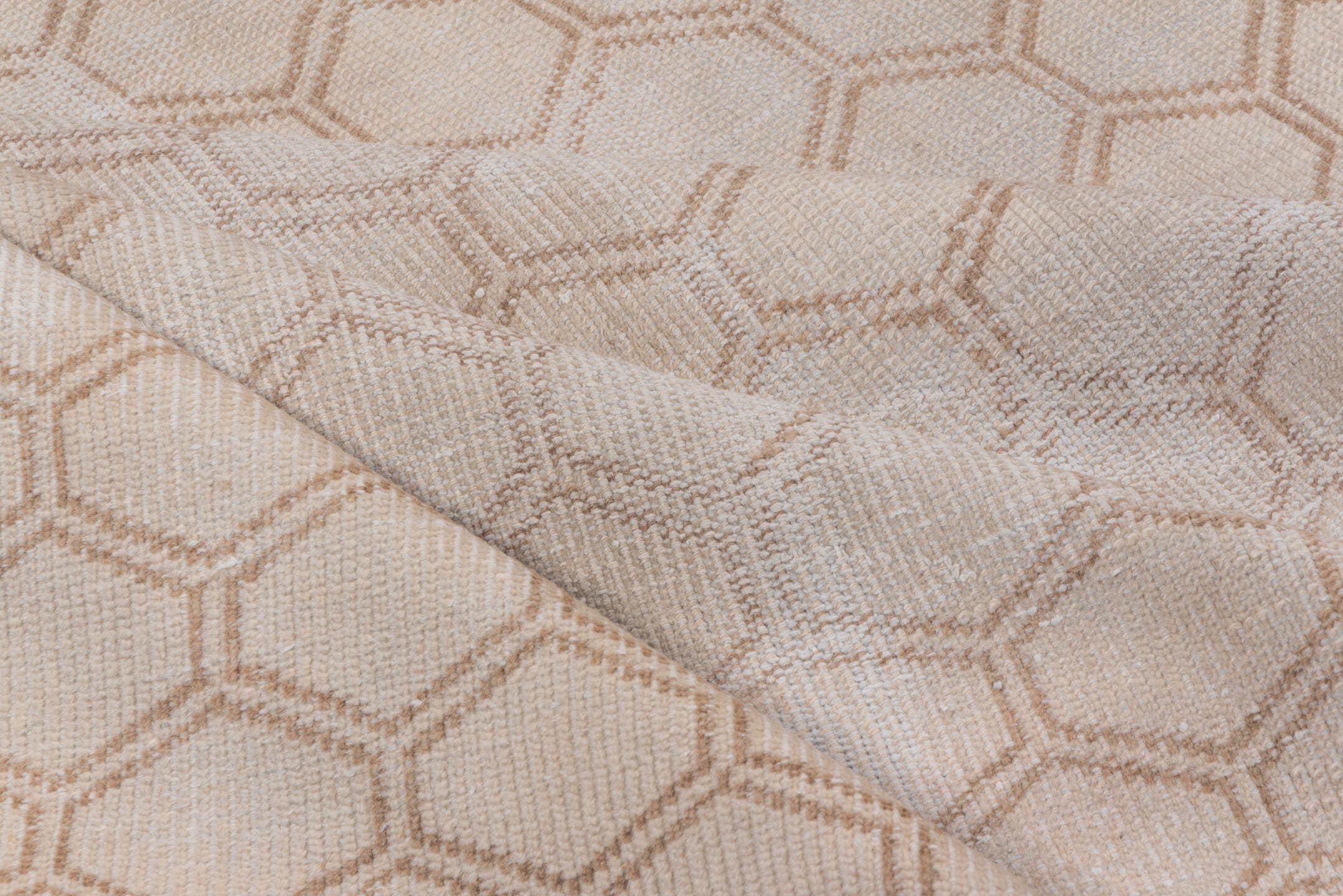 5' x 8' one-of-a-kind handmade vintage Oushak medium size rug. Color palette: ivory, taupe, beige, sand, gray