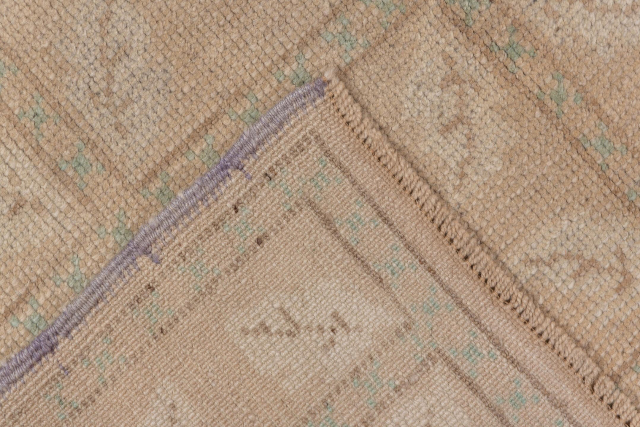 4' x 7' one-of-a-kind handmade vintage Oushak rug. Color palette: beige, taupe, ivory, pale aqua, sand, gray, teal