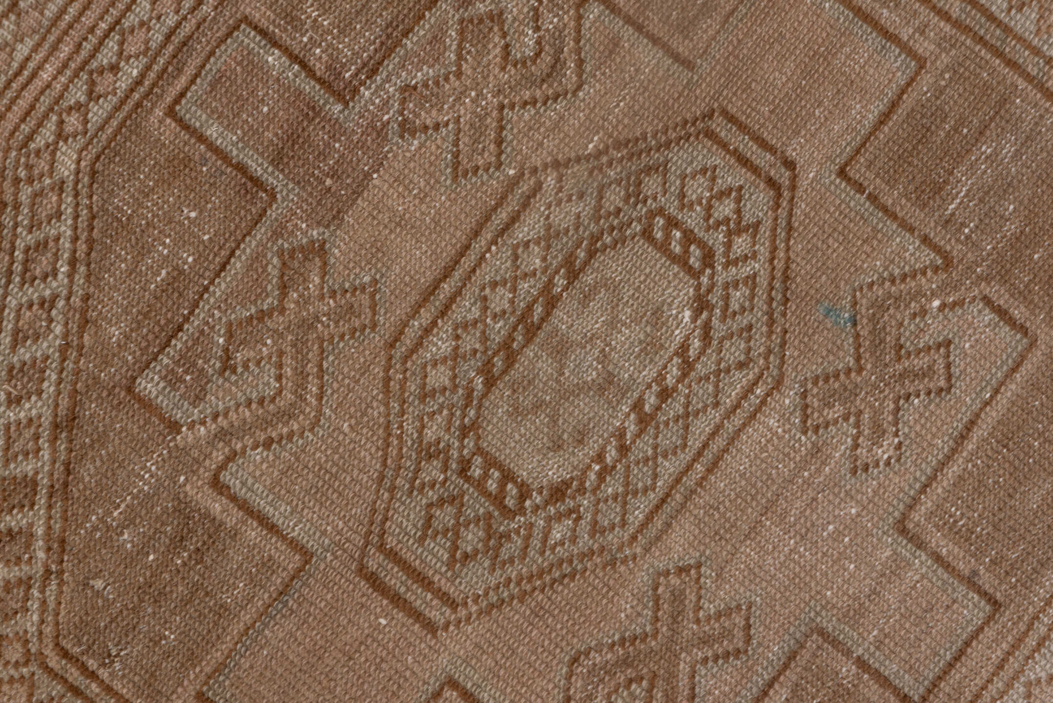 9' x 11' one-of-a-kind handmade vintage Afghan large size rug. Color palette: camel, taupe, tan, beige, brown, ivory, gray