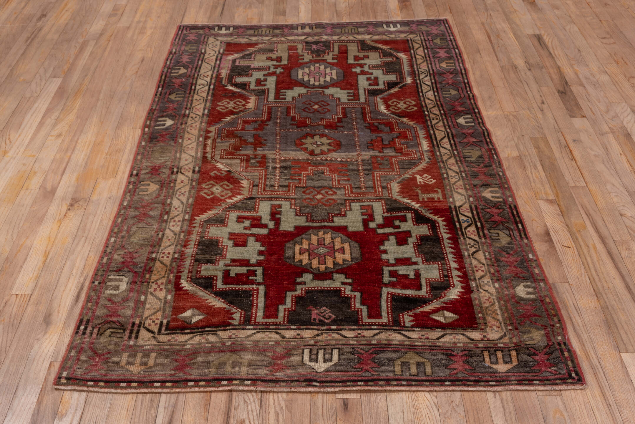 9' x 11' one-of-a-kind handmade vintage Afghan large size rug. Color palette: rust, ivory, charcoal, rose, taupe, burgundy