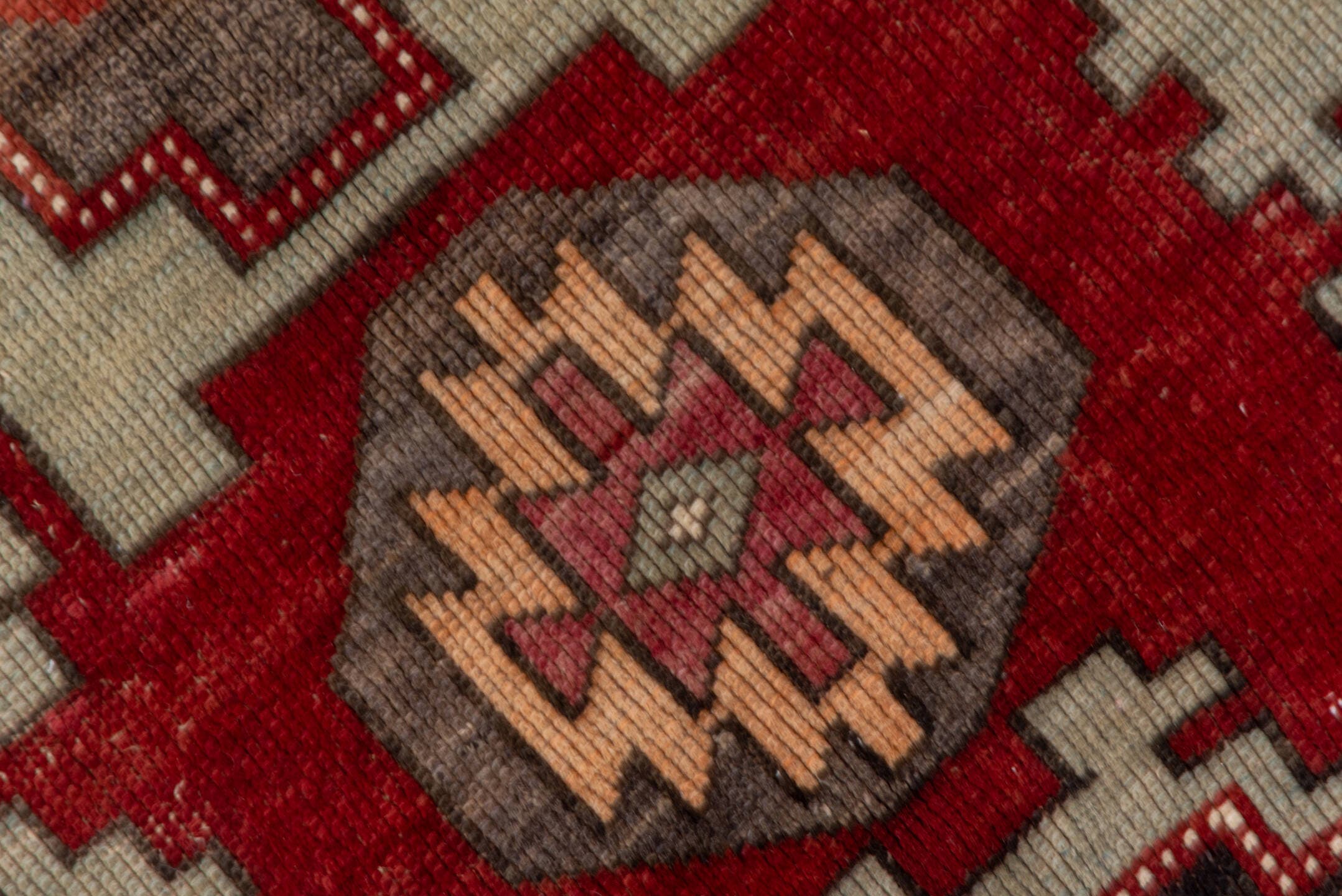 9' x 11' one-of-a-kind handmade vintage Afghan large size rug. Color palette: rust, ivory, charcoal, rose, taupe, burgundy