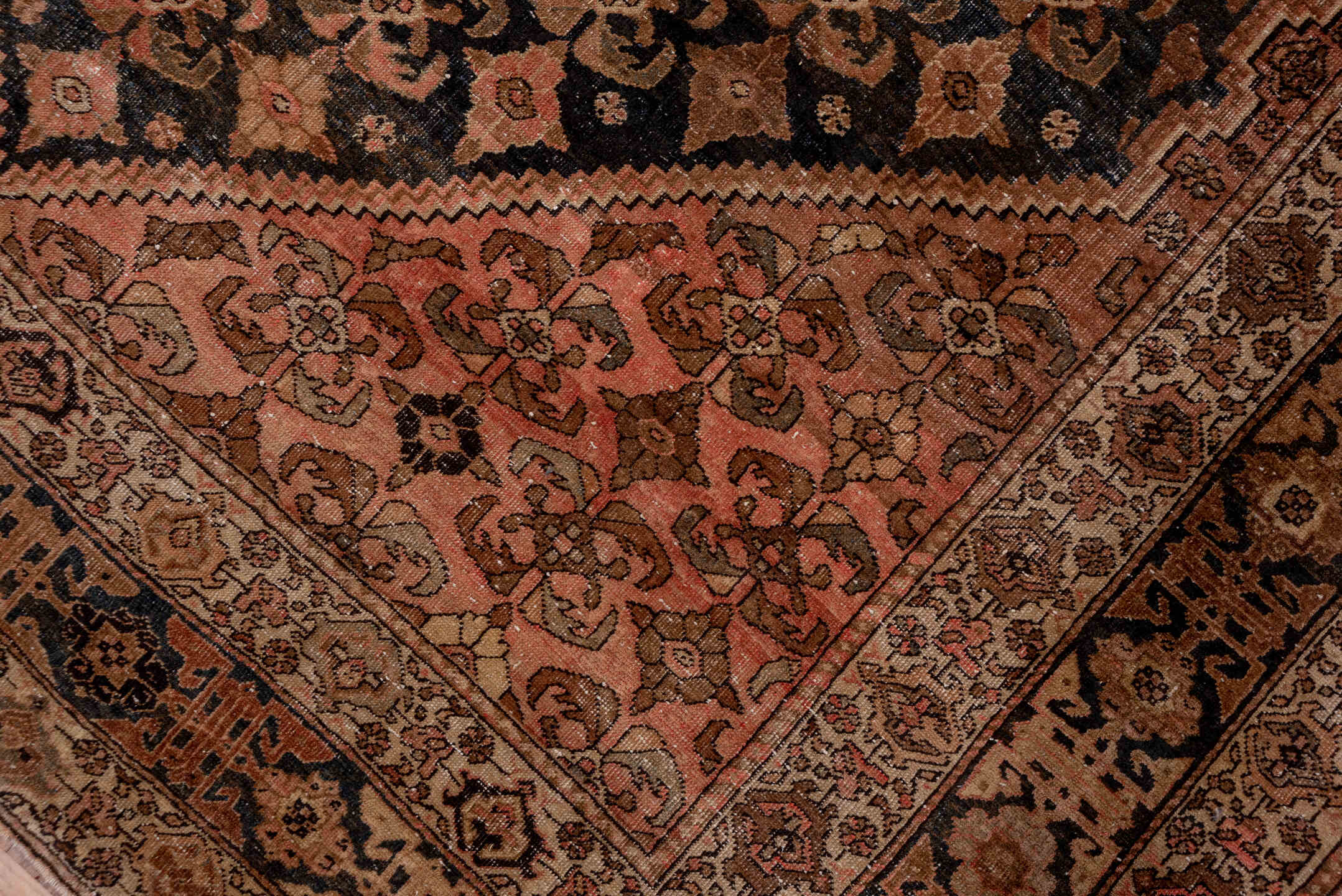 8' x 11' one-of-a-kind handmade vintage Kilim large size rug. Color palette: navy, rose, taupe, brown, ivory, camel