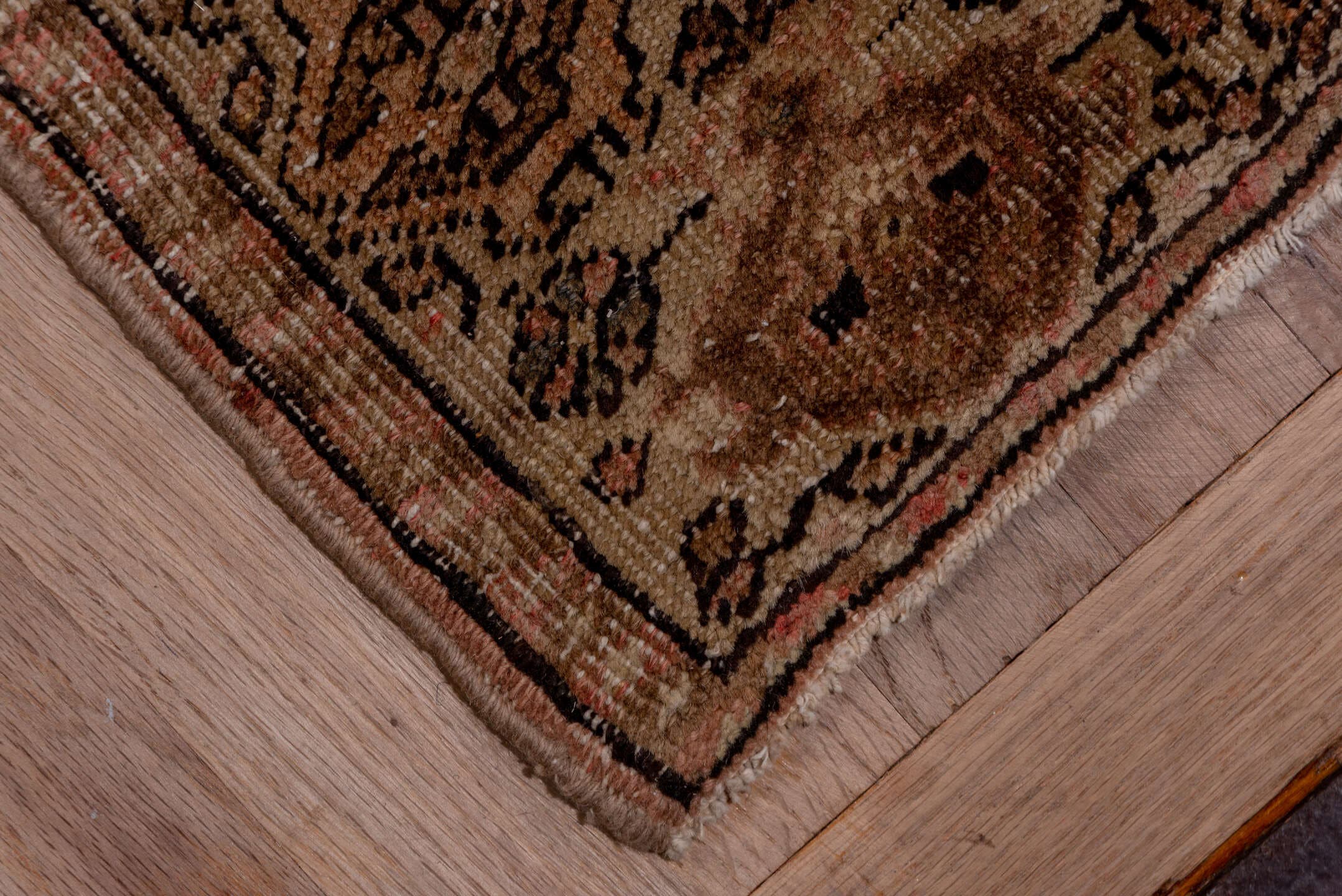 8' x 11' one-of-a-kind handmade vintage Kilim large size rug. Color palette: navy, rose, taupe, brown, ivory, camel