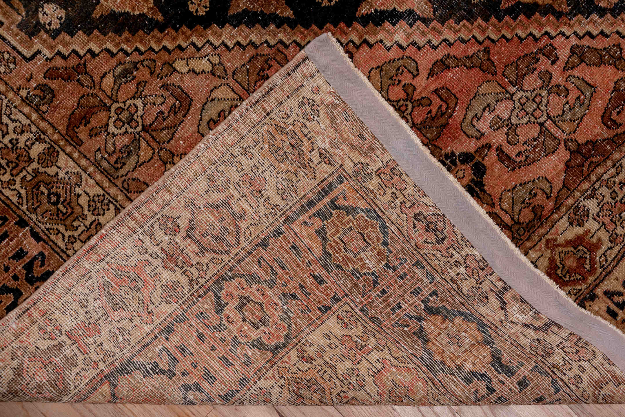 8' x 11' one-of-a-kind handmade vintage Kilim large size rug. Color palette: navy, rose, taupe, brown, ivory, camel