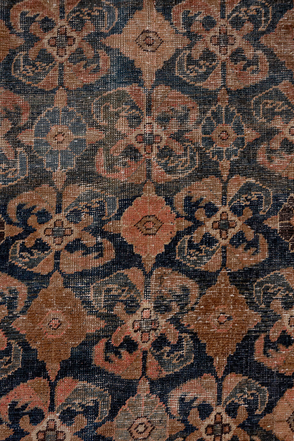 8' x 11' one-of-a-kind handmade vintage Kilim large size rug. Color palette: navy, rose, taupe, brown, ivory, camel