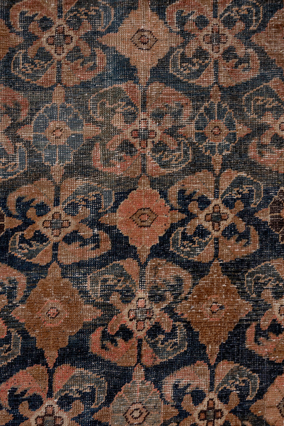 8' x 11' one-of-a-kind handmade vintage Kilim large size rug. Color palette: navy, rose, taupe, brown, ivory, camel