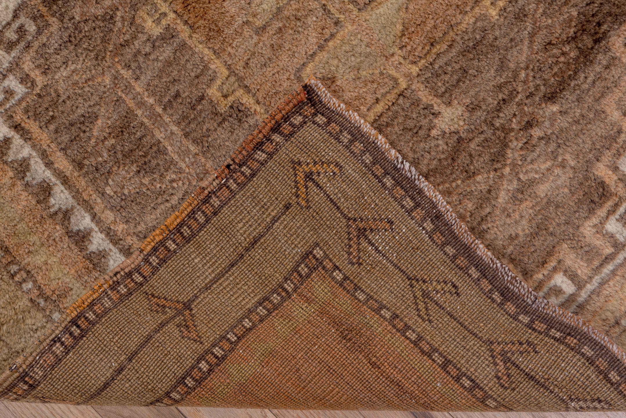3' x 10' one-of-a-kind handmade vintage Oushak runner rug. Color palette: camel, taupe, brown, rust, ivory, tan, charcoal
