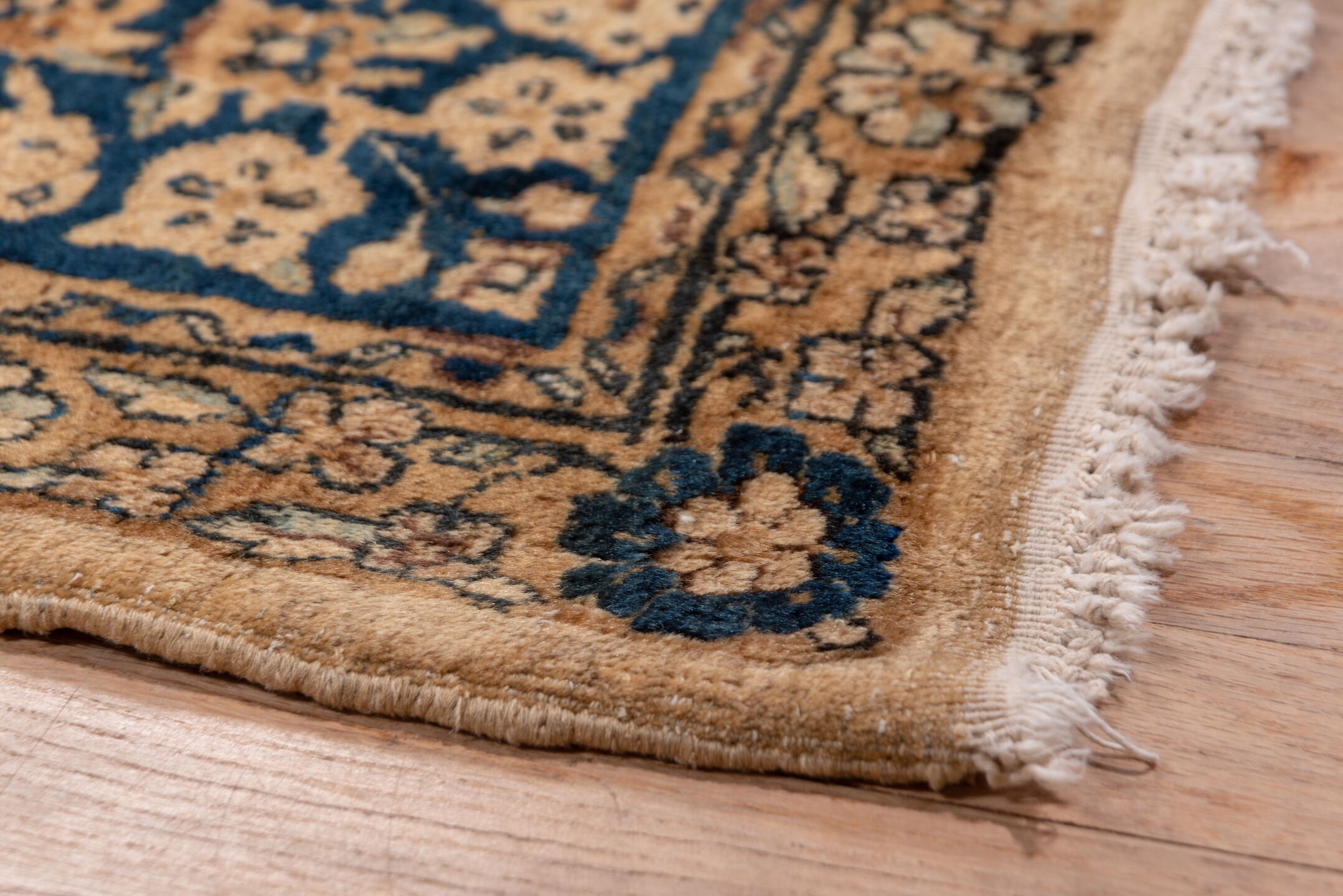13' x 16' one-of-a-kind handmade vintage Afghan oversize rug. Color palette: ivory, slate blue, camel, taupe, navy, beige