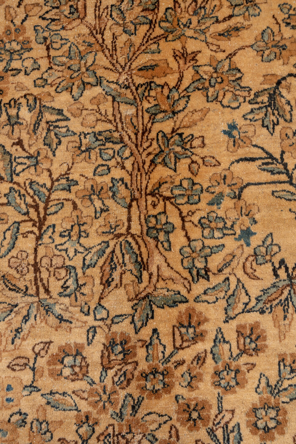 13' x 16' one-of-a-kind handmade vintage Afghan oversize rug. Color palette: ivory, slate blue, camel, taupe, navy, beige