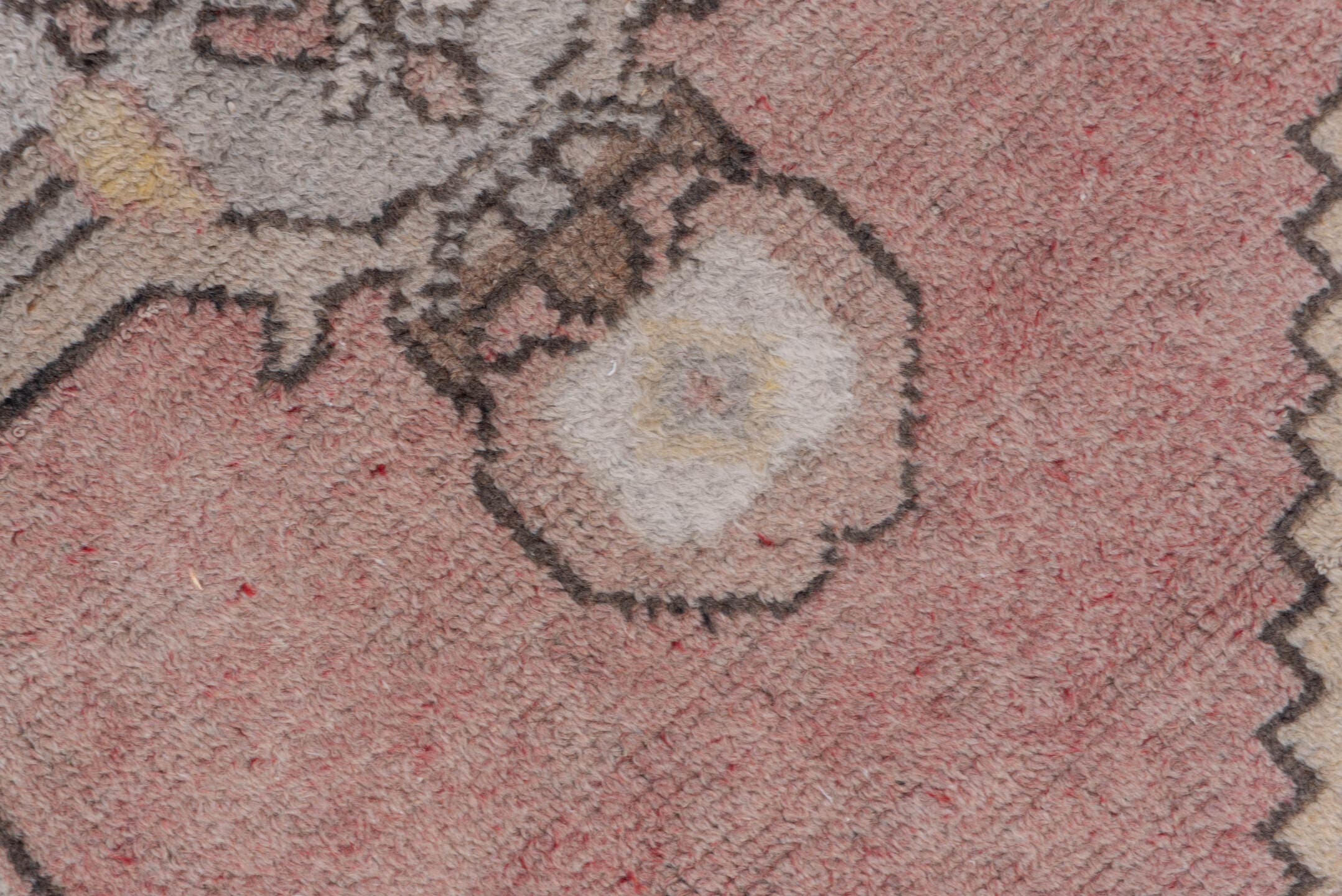 2' x 9' one-of-a-kind handmade vintage Oushak runner rug. Color palette: rose, ivory, charcoal, taupe, dusty blue, camel