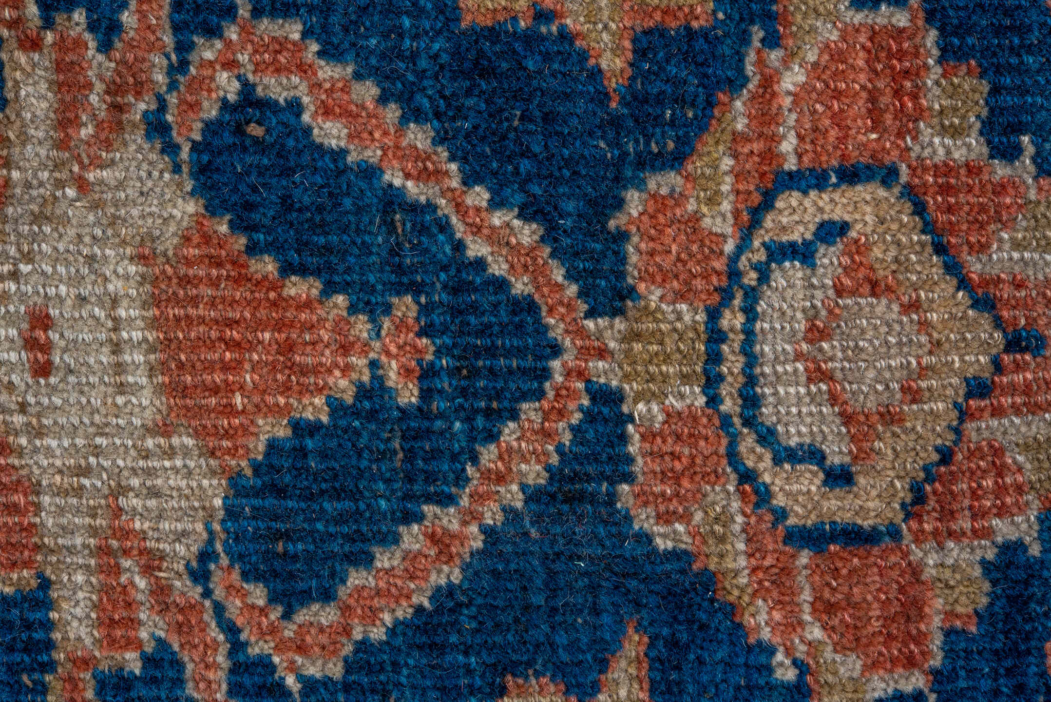 11' x 15' one-of-a-kind handmade vintage Kilim oversize rug. Color palette: navy, terracotta, ivory, rust, camel, slate