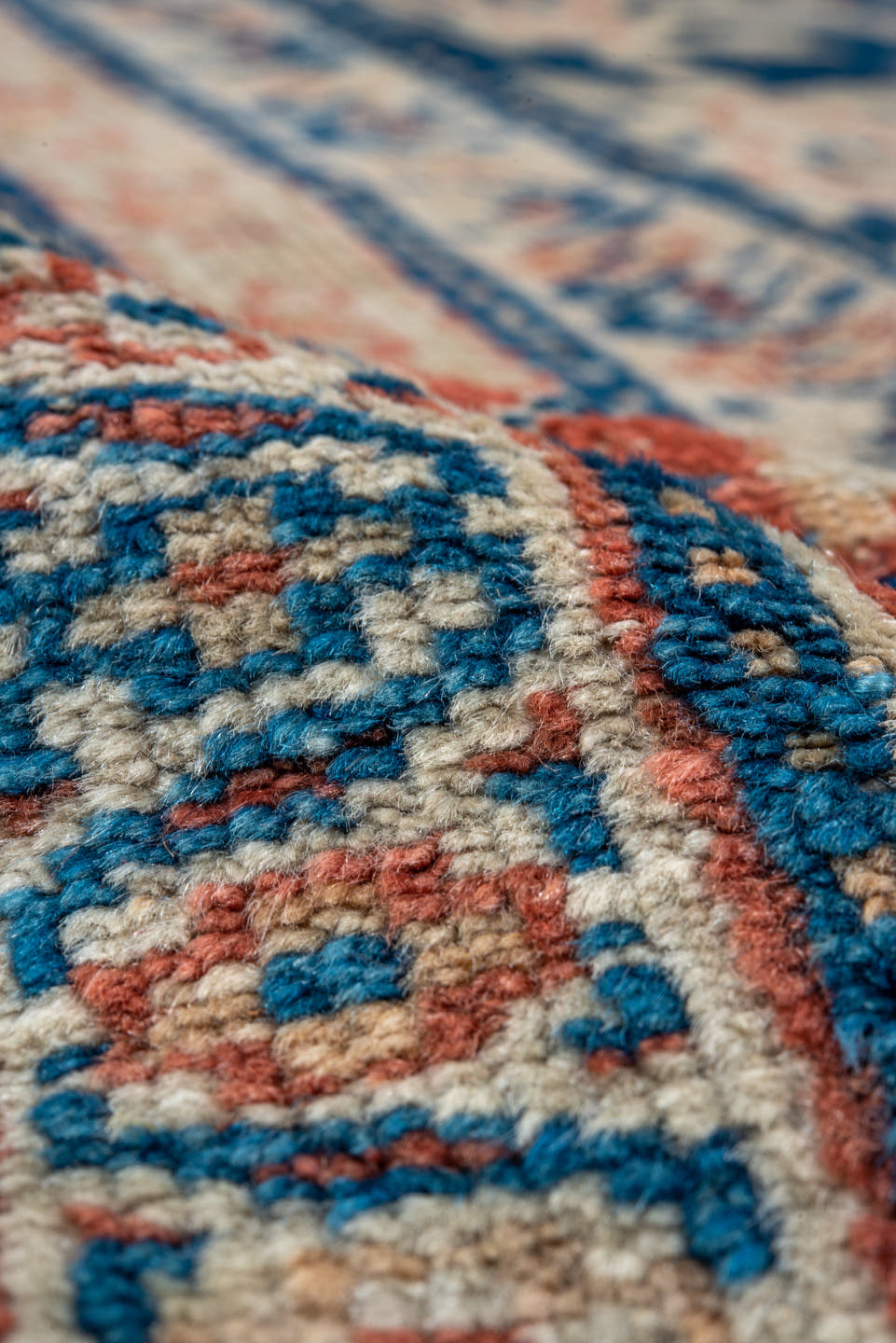 11' x 15' one-of-a-kind handmade vintage Kilim oversize rug. Color palette: navy, terracotta, ivory, rust, camel, slate