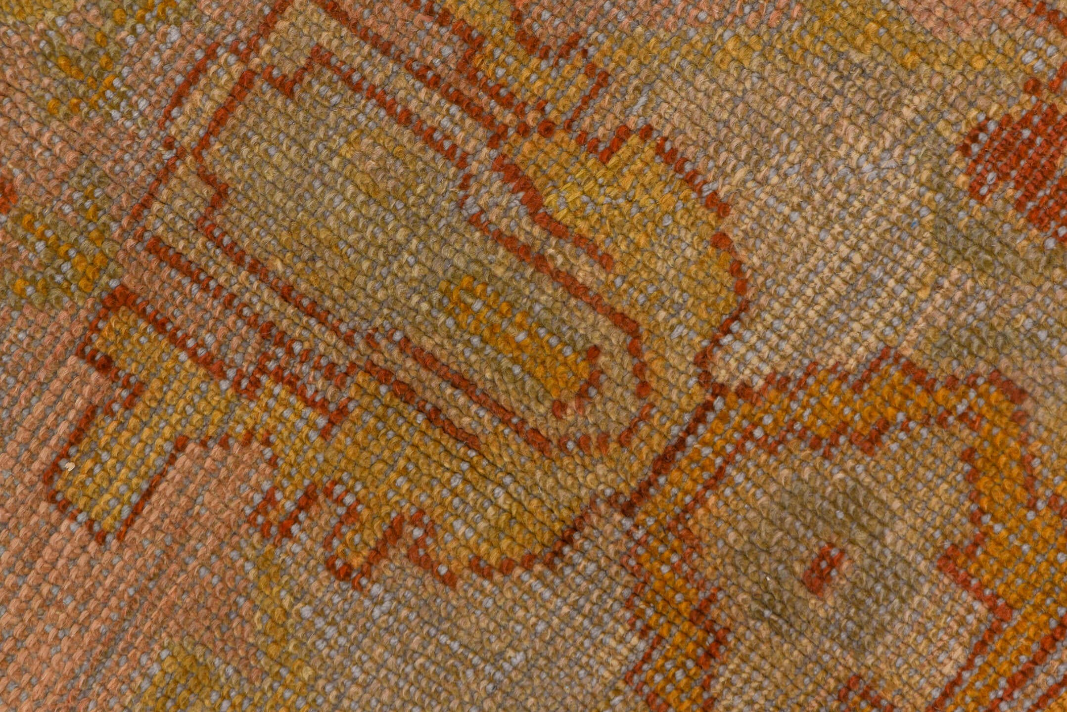 8' x 11' one-of-a-kind handmade antique Oushak large size rug. Color palette: blush, ivory, pale gold, terra cotta, sage