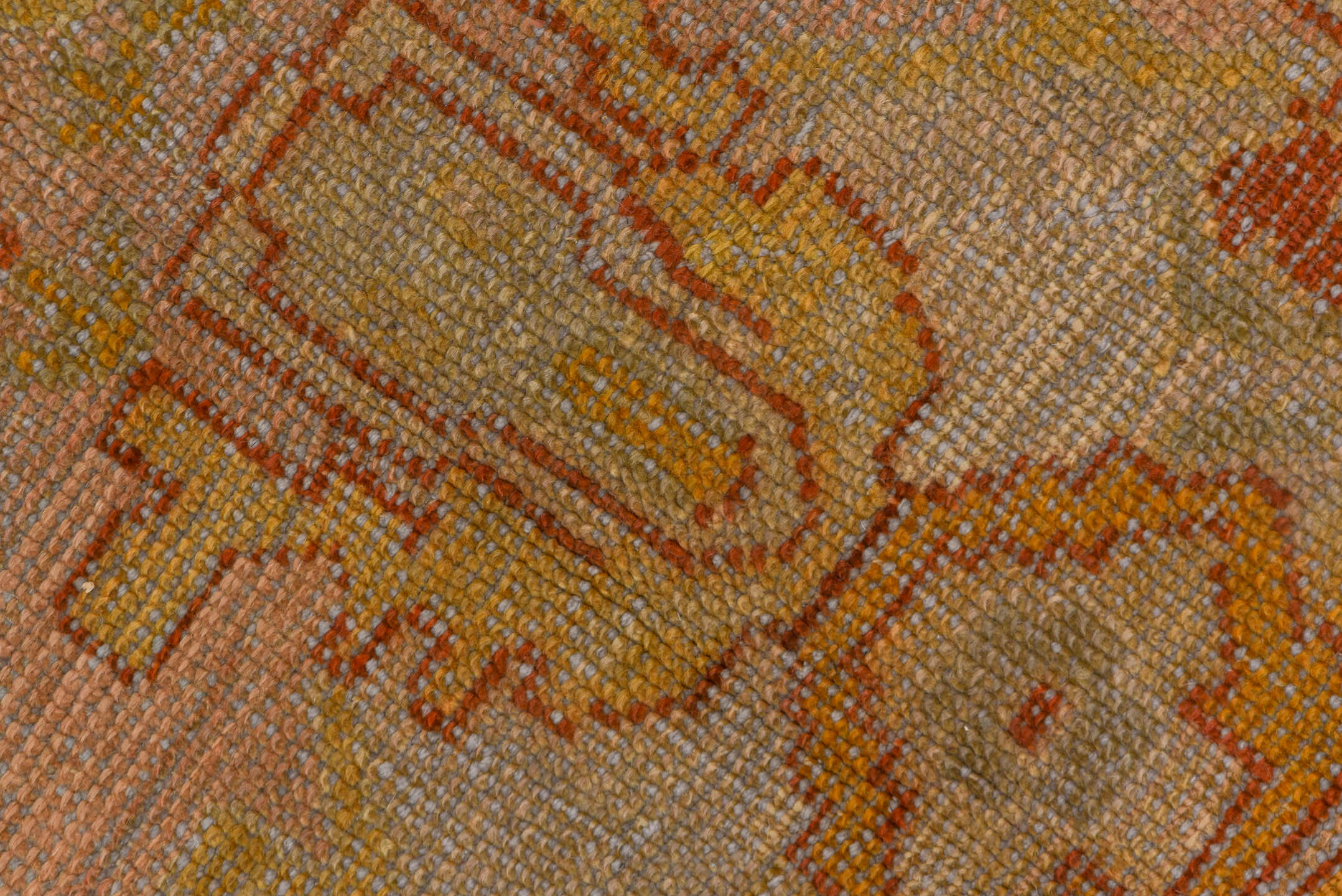 11' x 14' one-of-a-kind handmade vintage Kilim oversize rug. Color palette: blush, ivory, sage, muted gold, terra cotta