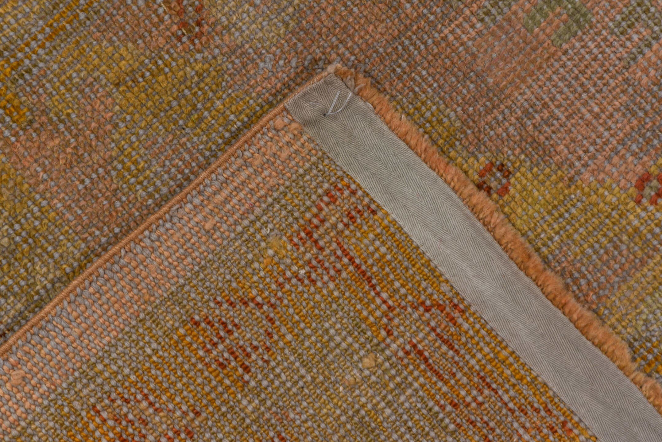 8' x 11' one-of-a-kind handmade antique Oushak large size rug. Color palette: blush, ivory, pale gold, terra cotta, sage