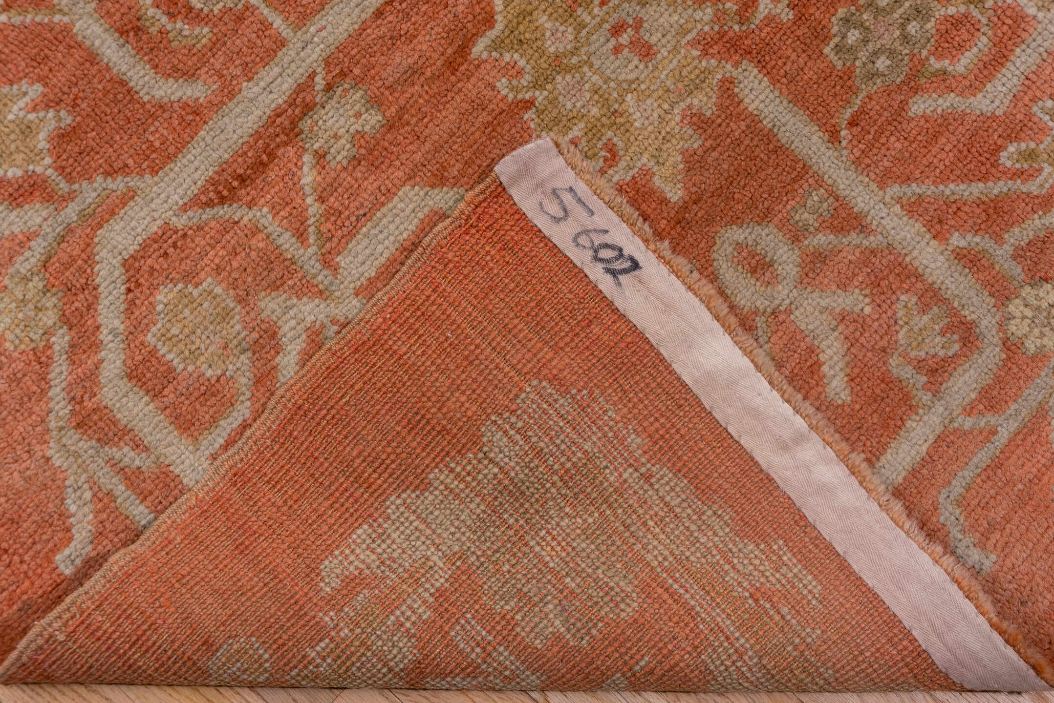 13' x 18' one-of-a-kind handmade vintage Oushak oversize rug. Color palette: terracotta, ivory, peach, taupe, camel, brown