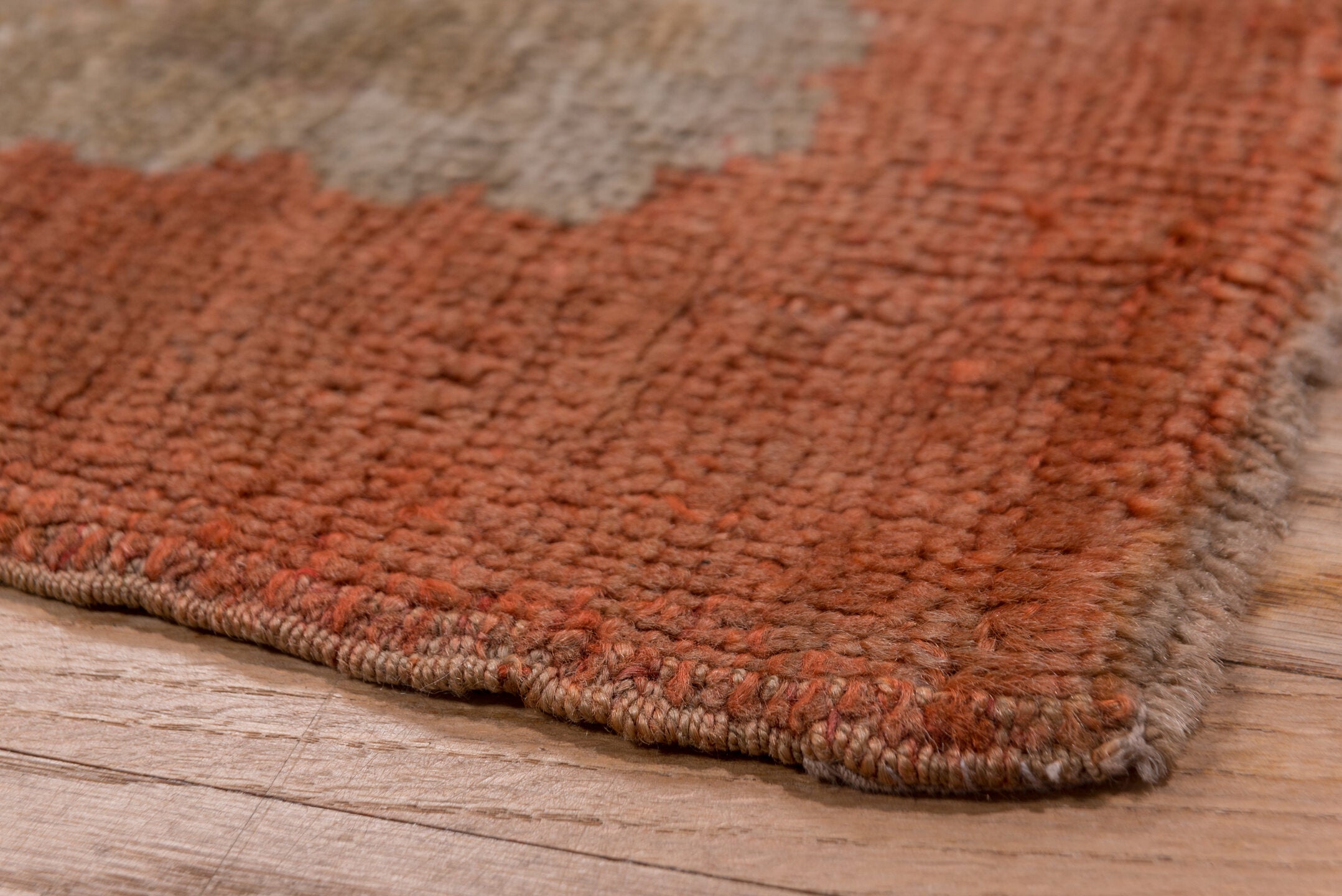 13' x 18' one-of-a-kind handmade vintage Oushak oversize rug. Color palette: terracotta, ivory, peach, taupe, camel, brown