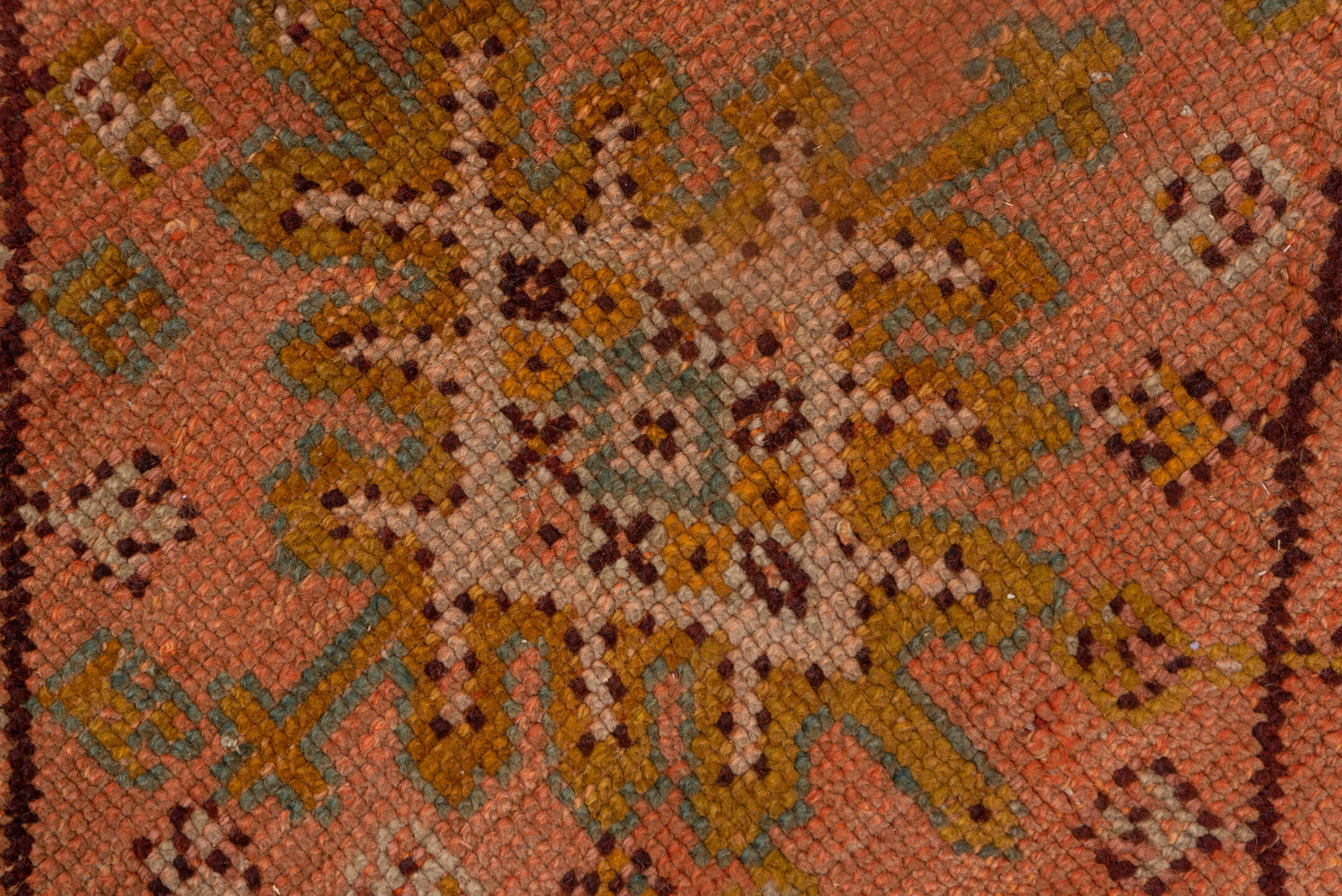 8' x 11' one-of-a-kind handmade vintage Oushak large size rug. Color palette: terracotta, ochre, blue gray, taupe, ivory