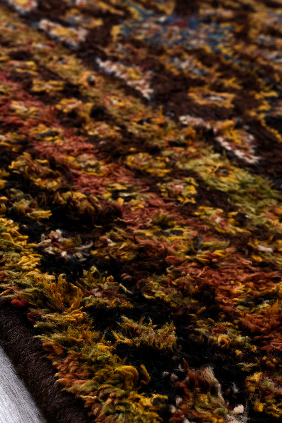 5' x 8' one-of-a-kind handmade antique Ouzbek medium size rug. Color palette: brown, camel, rust, charcoal, taupe, slate