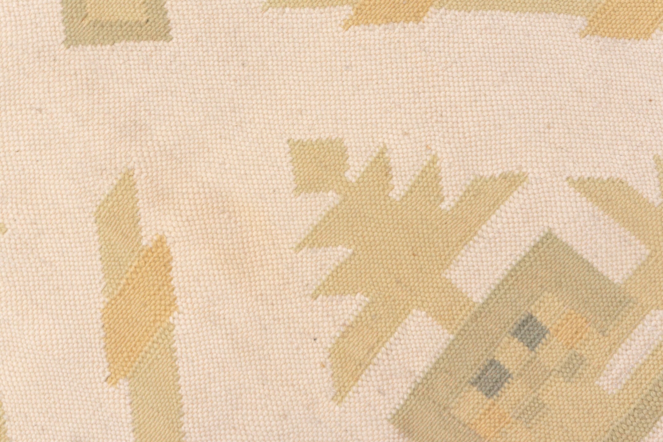 6' x 9' one-of-a-kind handmade antique Dhurrie medium size rug. Color palette: ivory, taupe, sage, sand, cream, beige, gray