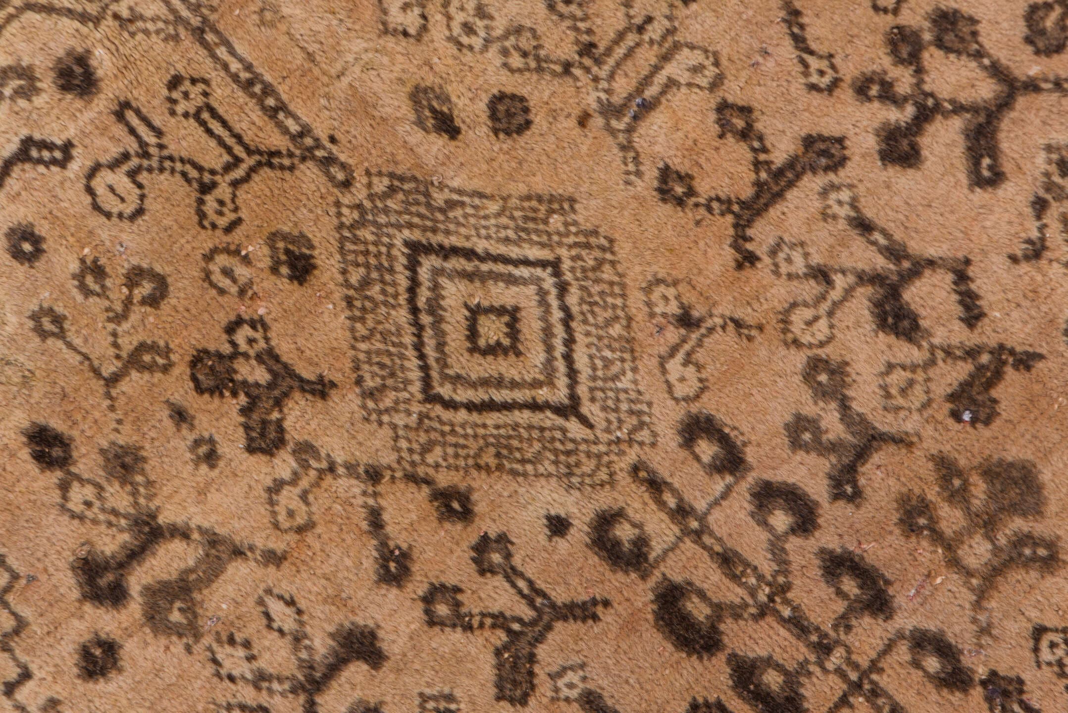 6' x 9' one-of-a-kind handmade antique Shiraz medium size rug. Color palette: ivory, camel, brown, taupe, charcoal, beige